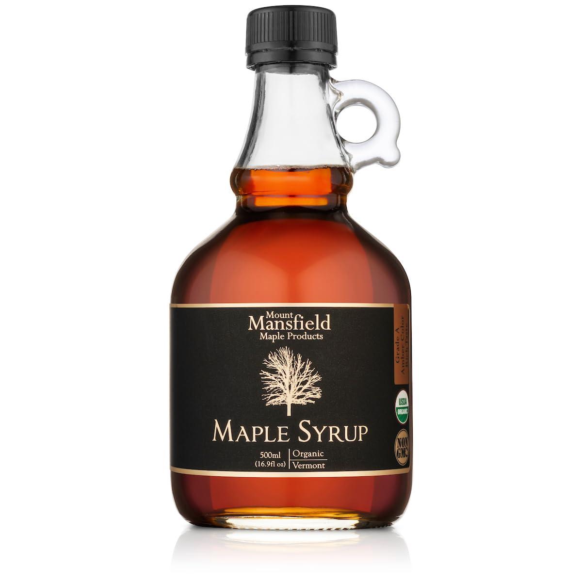 Mount Mansfield Maple Products Mansfield Maple Certified Organic Pure Vermont Maple Syrup Grade A Dark Robust, 500ml Glass Bottle