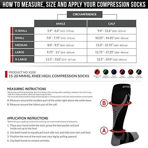 Champion CSX CSX Compression Socks for Men and Women, Knee High, Recovery Support, Athletic Sport Fit, Pink on Black, X-Small (15-20 mmHg)