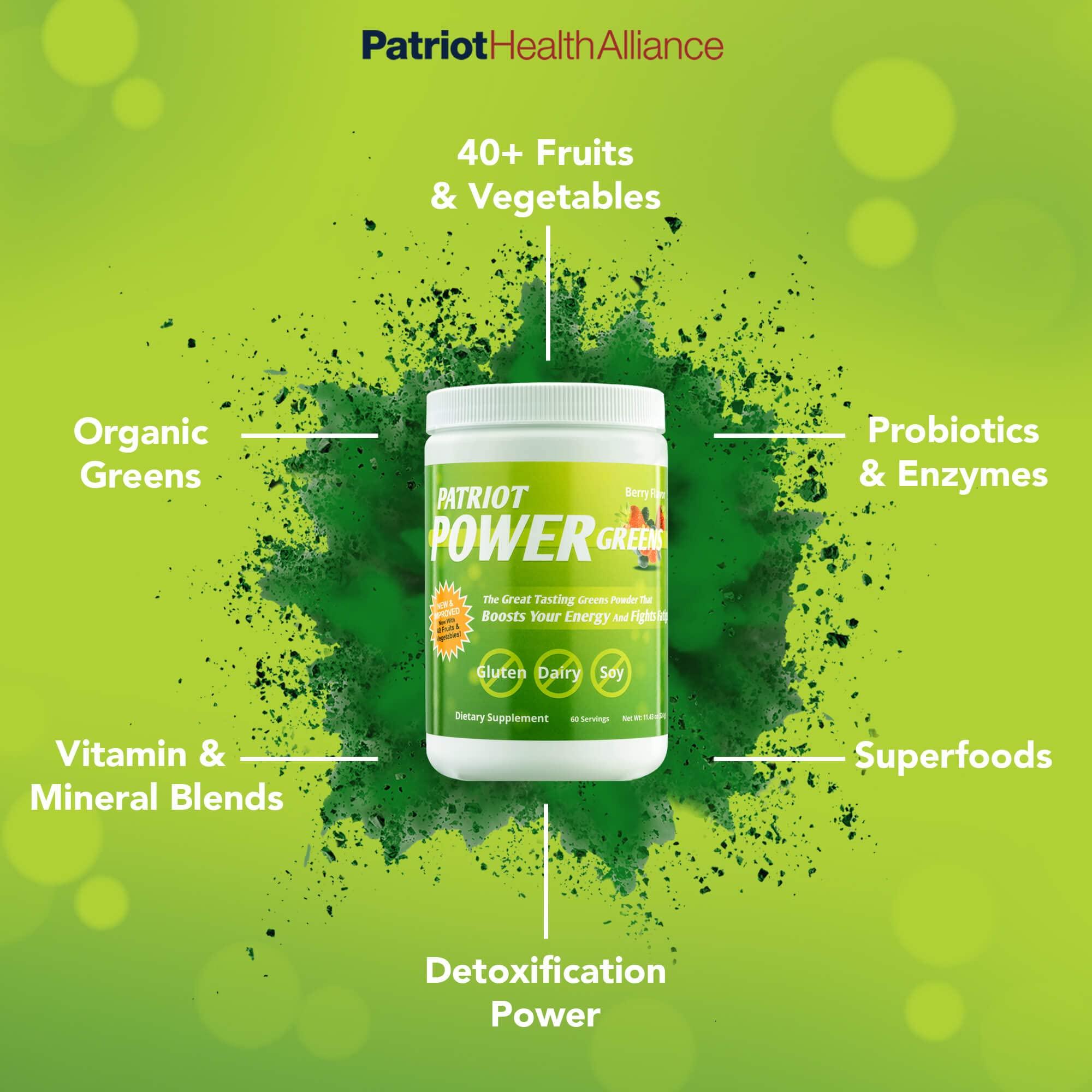 PATRIOT HEALTH ALLIANCE Patriot Power Greens: 40+ Fruits & Vegetables, Organic Superfood Dietary Supplement, 60 Servings