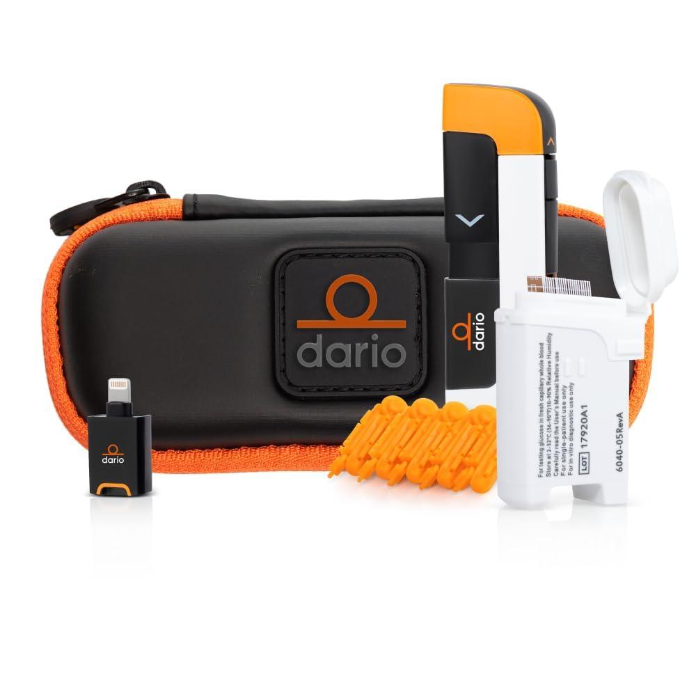 DARIO Dario Bundle: Smart Glucose Monitor Kit: Travel Case, Glucometer, 125 Test Strips, 110 Lancets (Lightning Adapter - For iPhones Up To 14 Only)