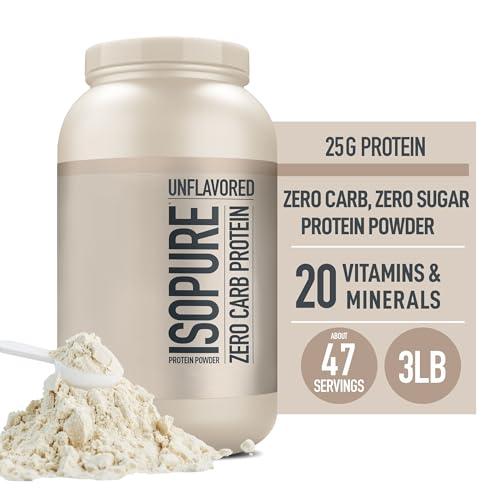 Isopure Isopure Unflavored Protein, 25g Whey Isolate, Zero Carb & Keto Friendly, 47 Servings, 3 Pounds (Packaging May Vary)