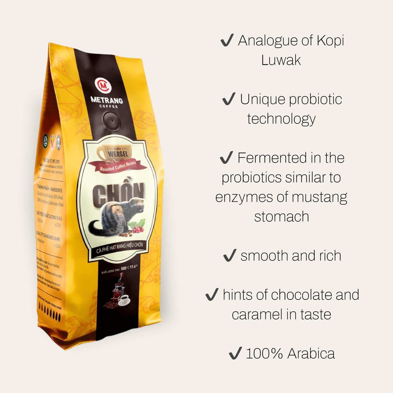METRANG COFFEE CHON WEASEL Roasted Coffee Beans METRANG 17.6 OZ 100% Arabica, Vietnamese Coffee, Medium Roasted Whole Bean Coffee, Analogue of Kopi Luwak Coffee, Made in Vietnam