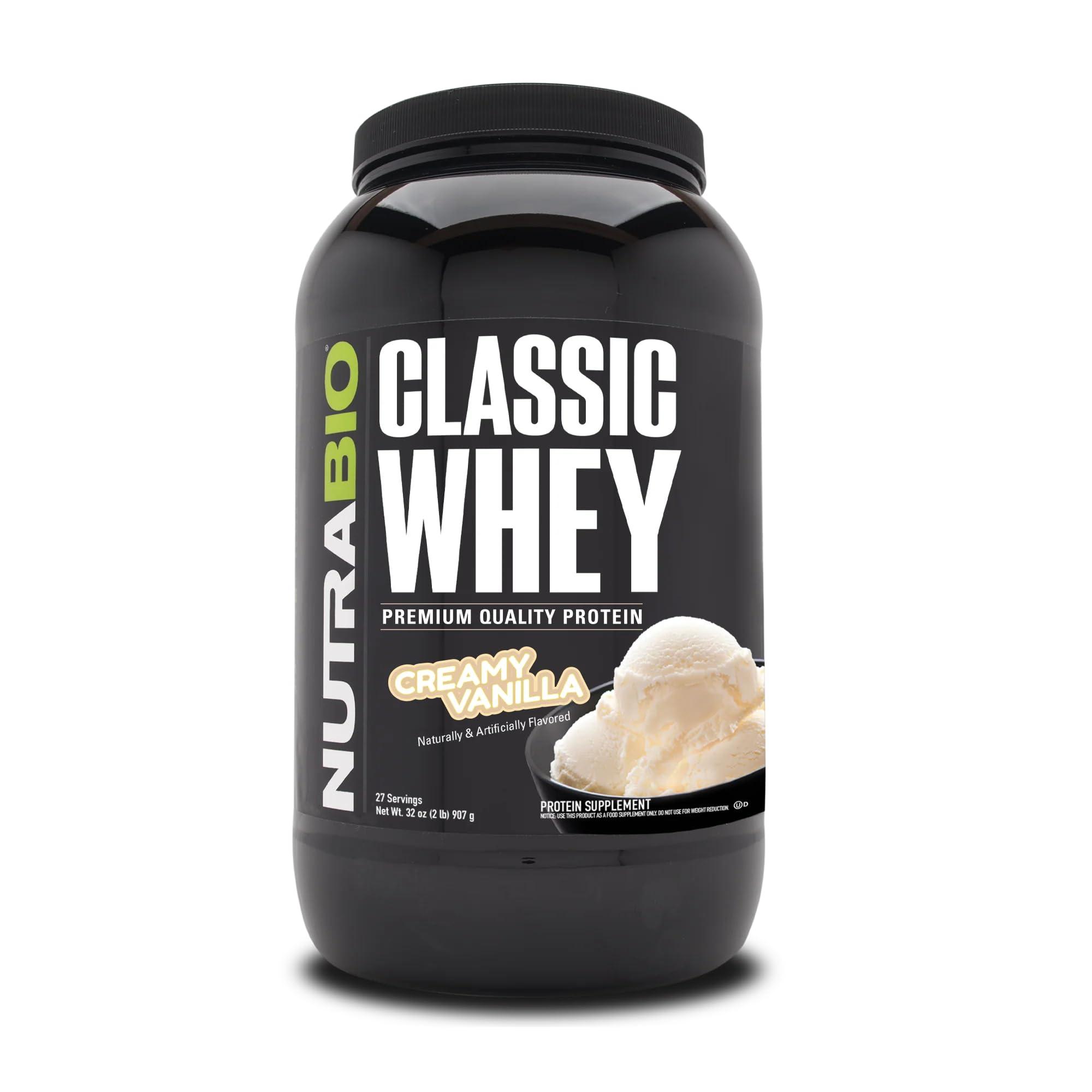 NutraBio NutraBio Classic Whey Protein Powder- 25G of Protein Per Scoop - Full-Spectrum Amino Acid Profile - No Fillers, Artificial Colors, Preservatives - Low Glycemic Index - Creamy Vanilla, 2 Pounds