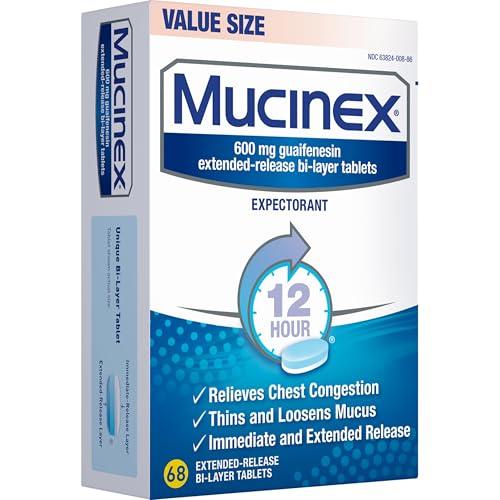 Mucinex Mucinex Chest Congestion, 12 Hour Extended Release Tablets, 68ct, 600 mg Guaifenesin Relieves Chest Congestion Caused by Excess Mucus, #1 Doctor Recommended OTC Expectorant