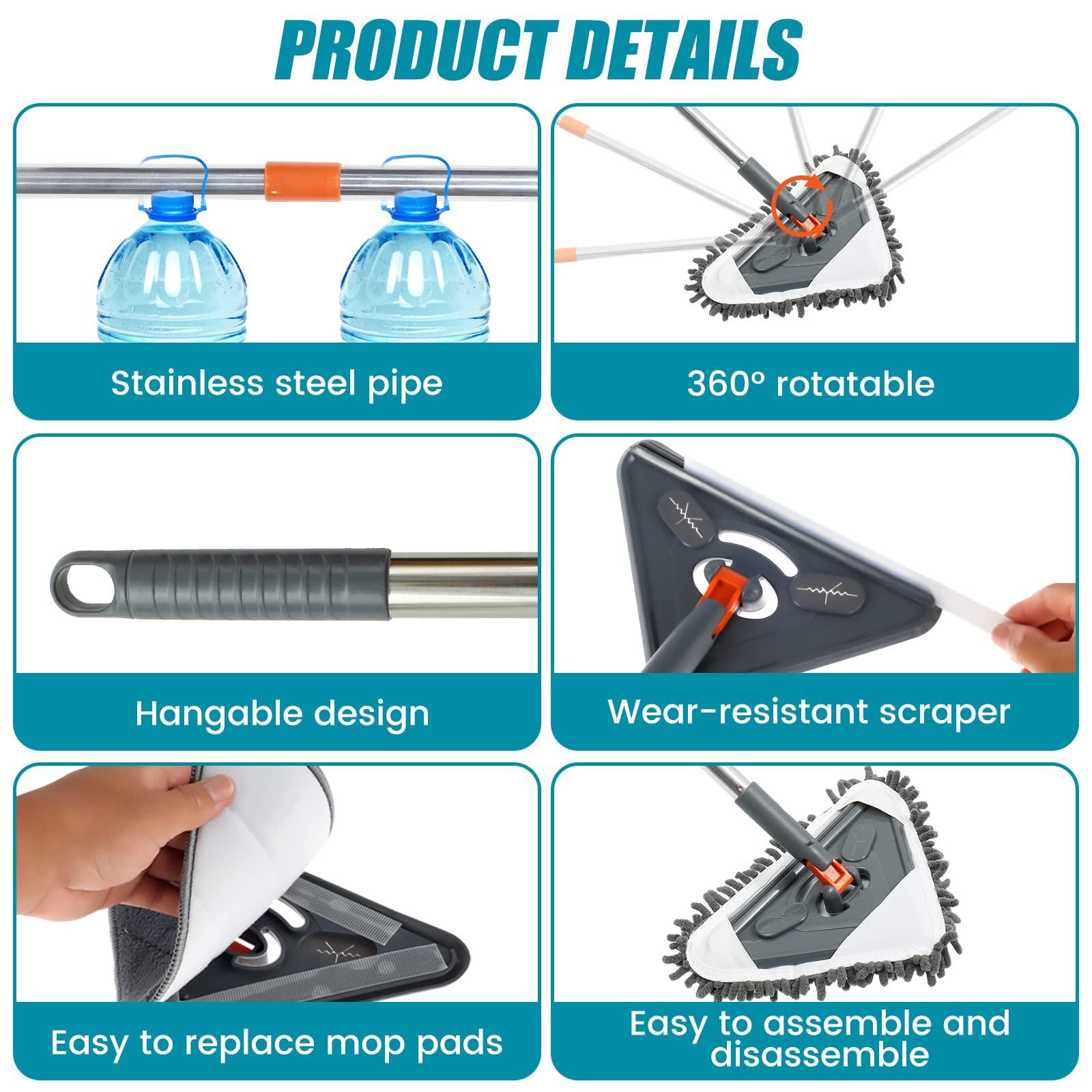 Janoiuc 85 in Wall Cleaner Mop, with Handle Adjustable Ceiling Cleaning Mop, 360 Rotating Ceiling Dust Cleaner with 6 Replaceable Pads, Reusable Baseboard Cleaning Tool Dry and Wet Use for Window Wall