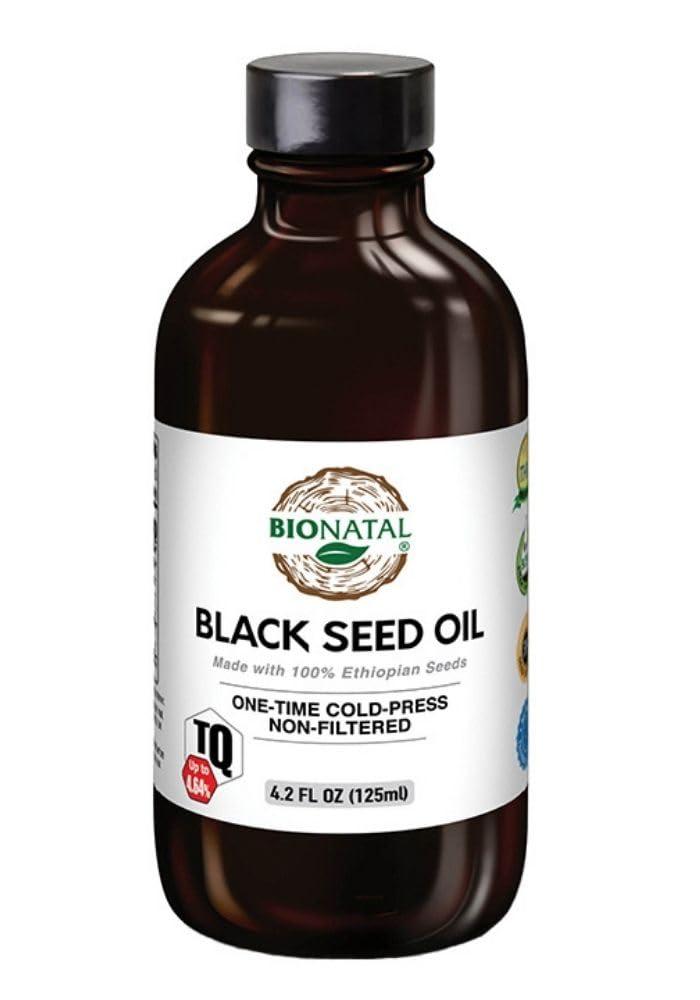 BioNatal Bionatal's Ethiopian Black Seed Oil 4.2oz (GLASS), Up to 4.34% Thymoquinone (TQ), Nigella Sativa Seeds, Non-filtered black cumin seed oil, Cold-pressed