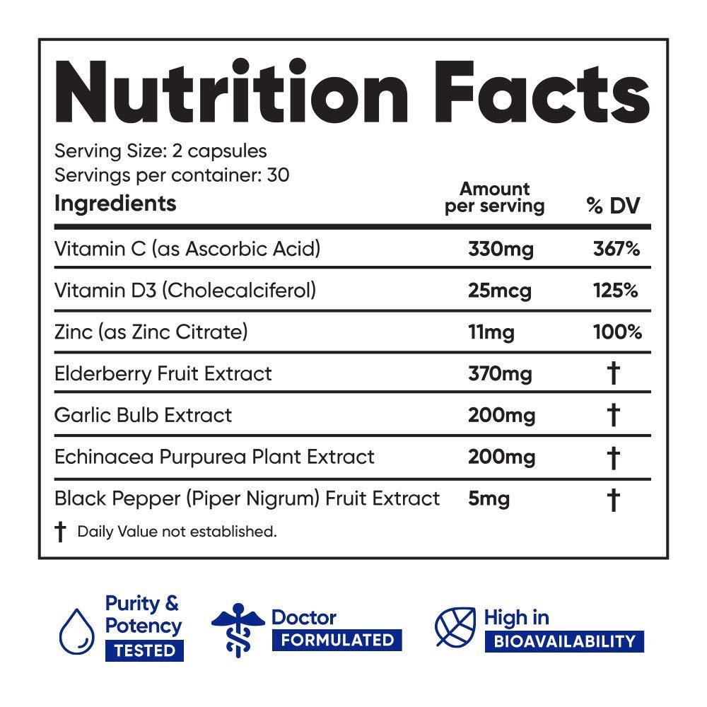 Immuneti Nutrition Immuneti - Advanced Immune Defense, 6-in-1 Powerful Blend of Vitamin C, Vitamin D3, Zinc, Elderberries, Garlic Bulb, Echinacea - Supports Overall Health, Provides Vital Nutrients & Antioxidants