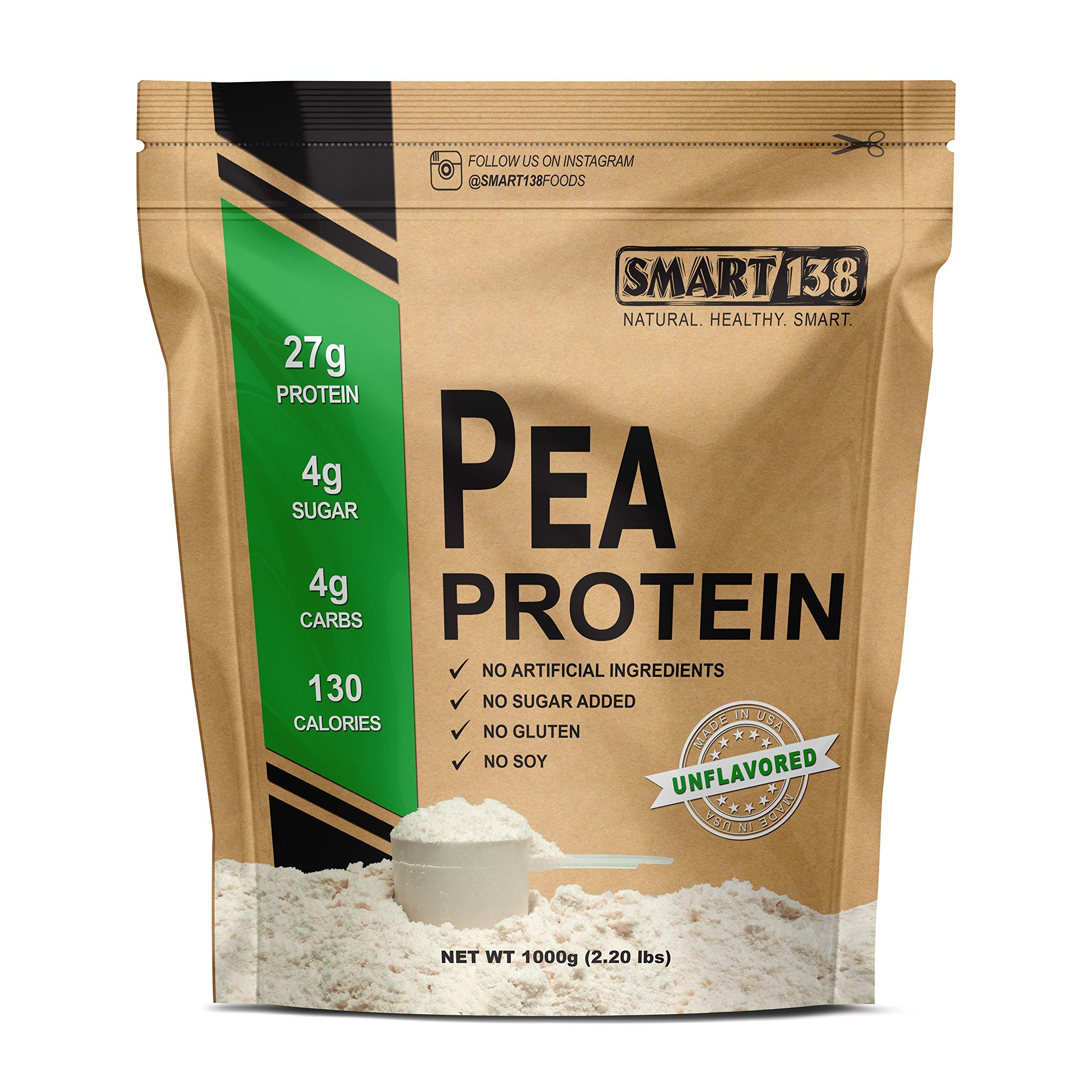 Smart138 100% Pure Pea Protein, Ultra Smooth Powder, Vegan, Gluten-Free, Soy-Free, Dairy-Free, Non-GMO, USA/Canada, Keto (Low Carb), Natural BCAAs (1000g / 2.2lbs, Unflavored)