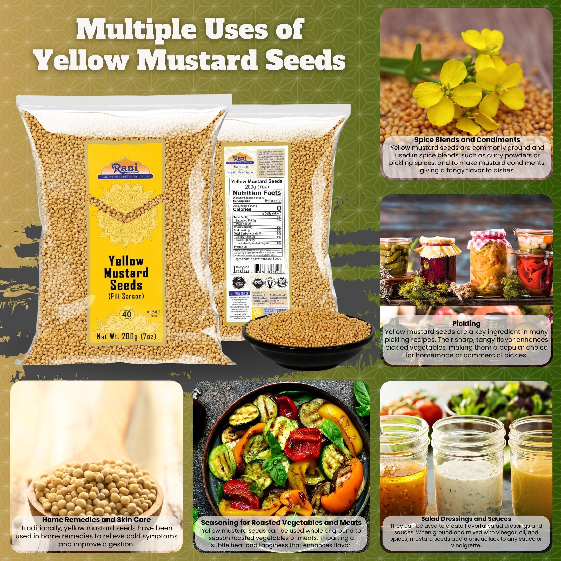 Rani Brand Authentic Indian Products Rani Yellow Mustard Seeds Whole Spice 7oz (200g) ~ All Natural | Vegan | Gluten Friendly | NON-GMO | Indian Origin