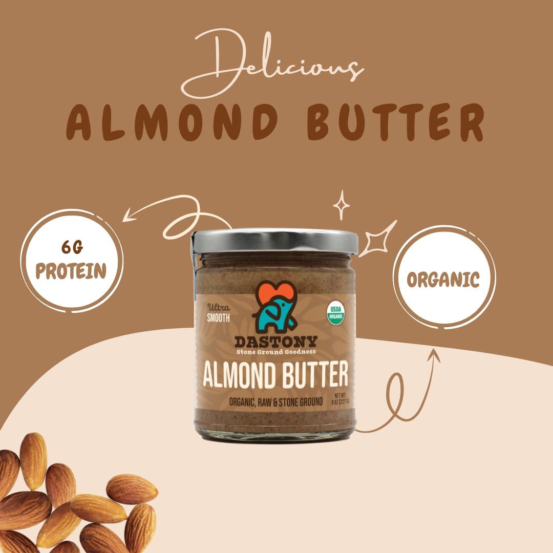 Dastony Dastony Organic Raw Almond Butter, 8 oz | Only One Ingredient | Vegan, Paleo and Keto Friendly, Non GMO, Gluten-free - Pack of 1