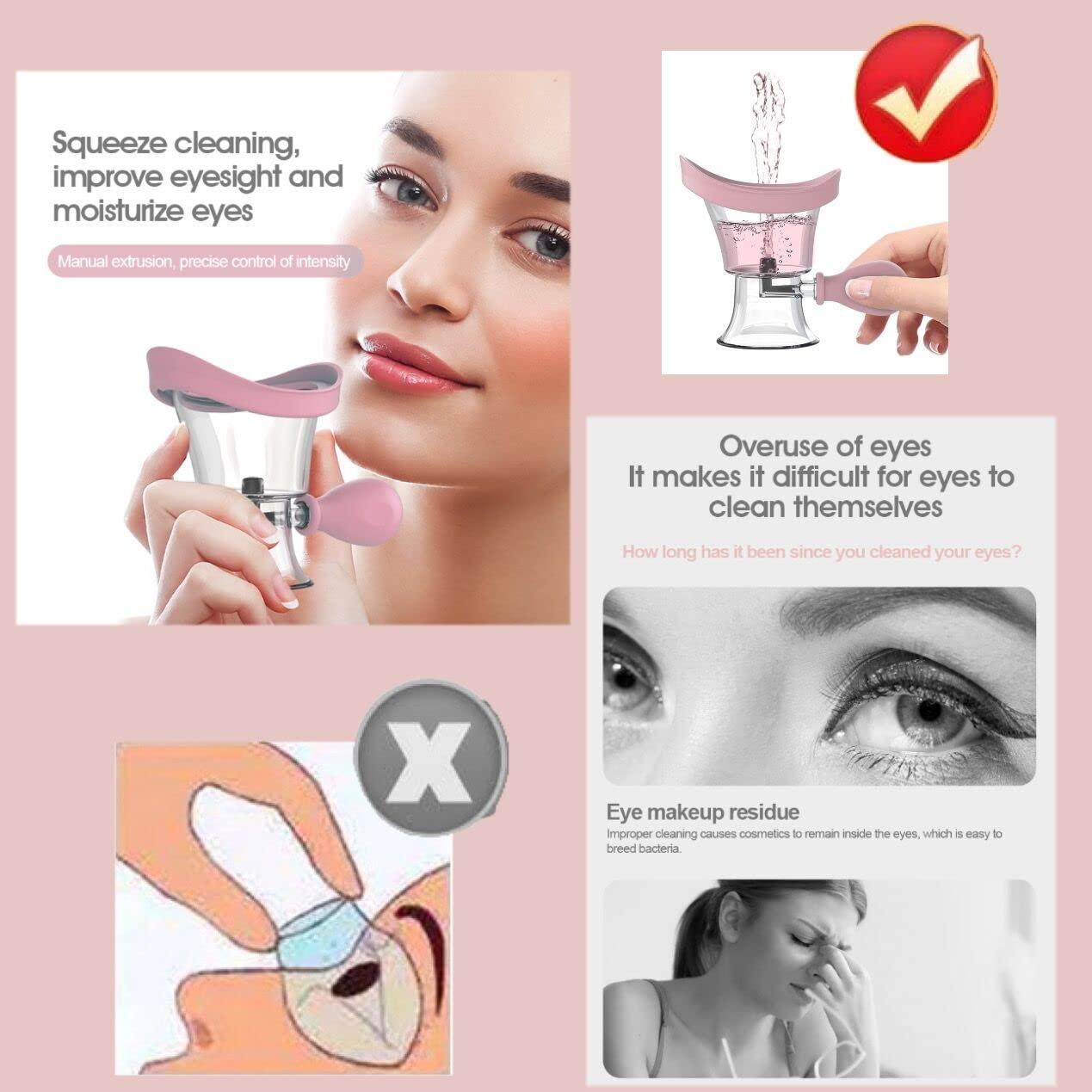 CANIPHA Eye Wash Cup,Eye Wash Cleaner Kit Silicon Manual Air Pressure Eye Cleaning Cup Tool Effective Eye Rinse Clean Dust Makeup Irritants,Transparent with Storage Container Eye Cup Soothing Tired Eyes(Pink)