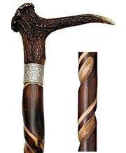 King Of Canes Walking Cane - Genuine stag horn astd shape handle on artistic spiral hand grooved shaft, 36" long with rubber tip.