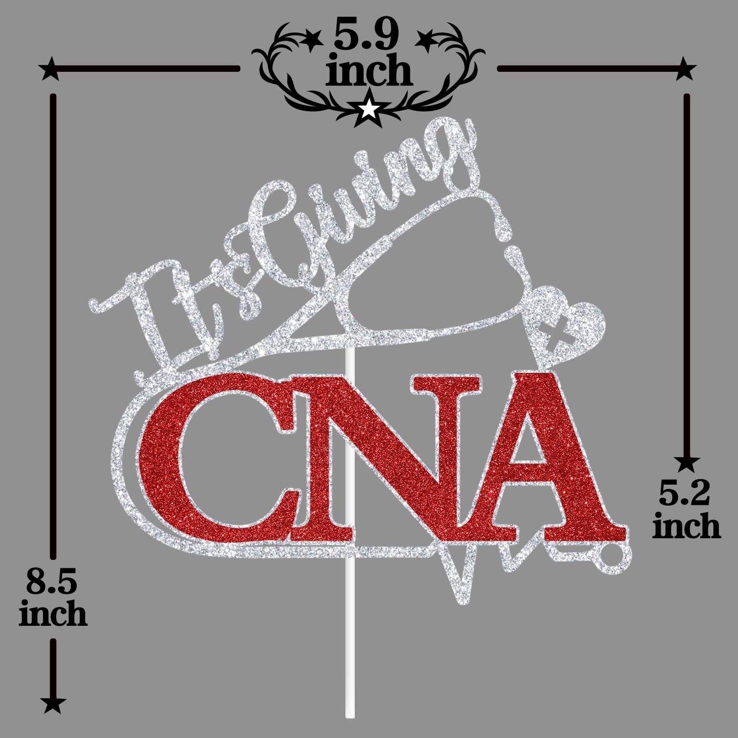 PYBHILK Red Glitter It\'s Giving CNA Cake Topper, CNA Class of 2024/Congrats Nurse/Congrats CNA, 2024 CNA Graduation Party Decorations Supplies