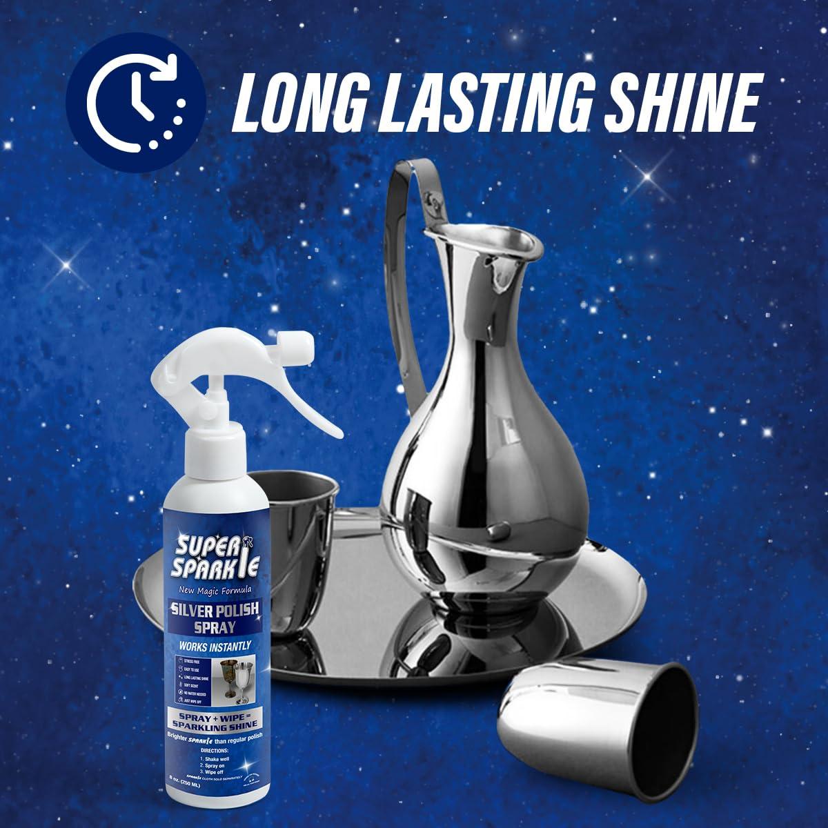 SUPER SPARKLE Super Sparkle Silver Polish Cleaner Spray 8 Ounce - Instant Tarnish Remover & Long-Lasting Shine For Sterling Silver - Silver Polish & Cleaner For Sterling Silverware - Safely Cleans & Removes Tarnish