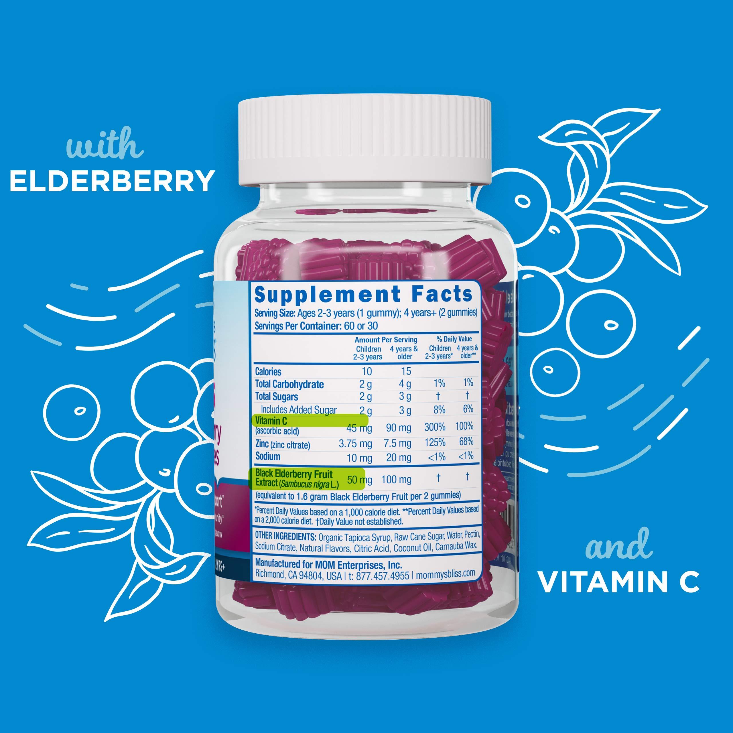 Mommy's Bliss Mommy\'s Bliss Kids Elderberry Gummies, Supports Immunity with Black Elderberry, Zinc & Vitamin C, Gluten Free & Vegan, Age 2 Years+ (60 Count)