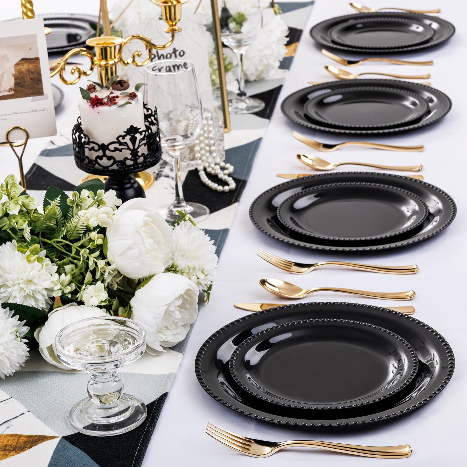 WELLIFE WELLIFE 60 PCS Black Plastic Plates, Heavy Duty Black Disposable Plates Including 30PCS 10.25\'\' Black Dinner Plates & 30PCS 7.5\'\' Black Dessert Plates -Black Disposable Plates for Party and Wedding