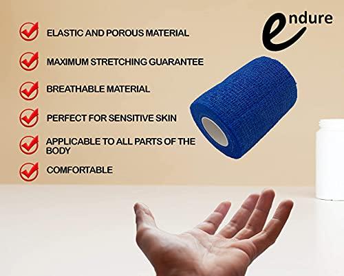 Endure Industries Endure Cohesive Bandage Wrap, Self Adherent Wrap Medical Tape, Adhesive Flexible Breathable First Aid Gauze, Stretchable and Ideal for Athletic Use (1 Inches Width x 5 Yards Length) Pack of 6