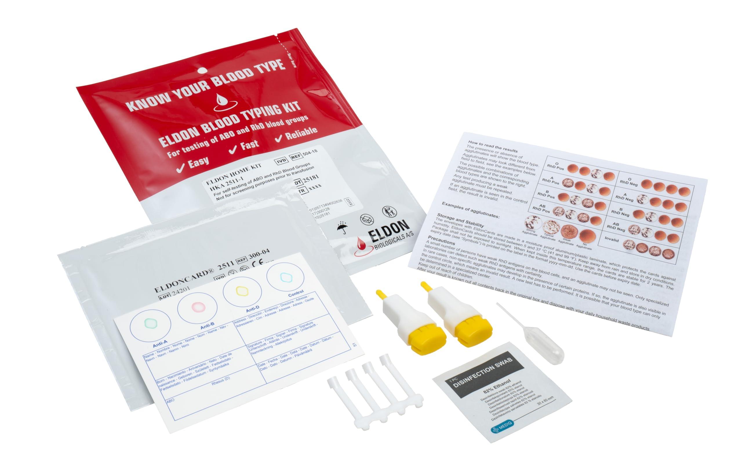 EldonCard Eldoncard Blood Typing Kit, 1 Test Pack, Know Your Blood Type, Accurate Instant Home Testing, Determine A, O, B, RHS-D Negative & Positive Groups
