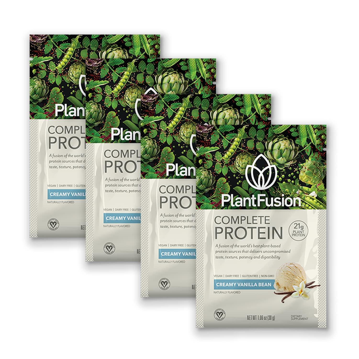 PlantFusion PlantFusion Complete Vegan Protein Powder Sample Packets - Plant Based Protein Powder Packets to-Go with BCAAs and Pea Protein - Keto, Gluten Free, Non-Dairy, No Sugar (Vanilla Pack of 4)