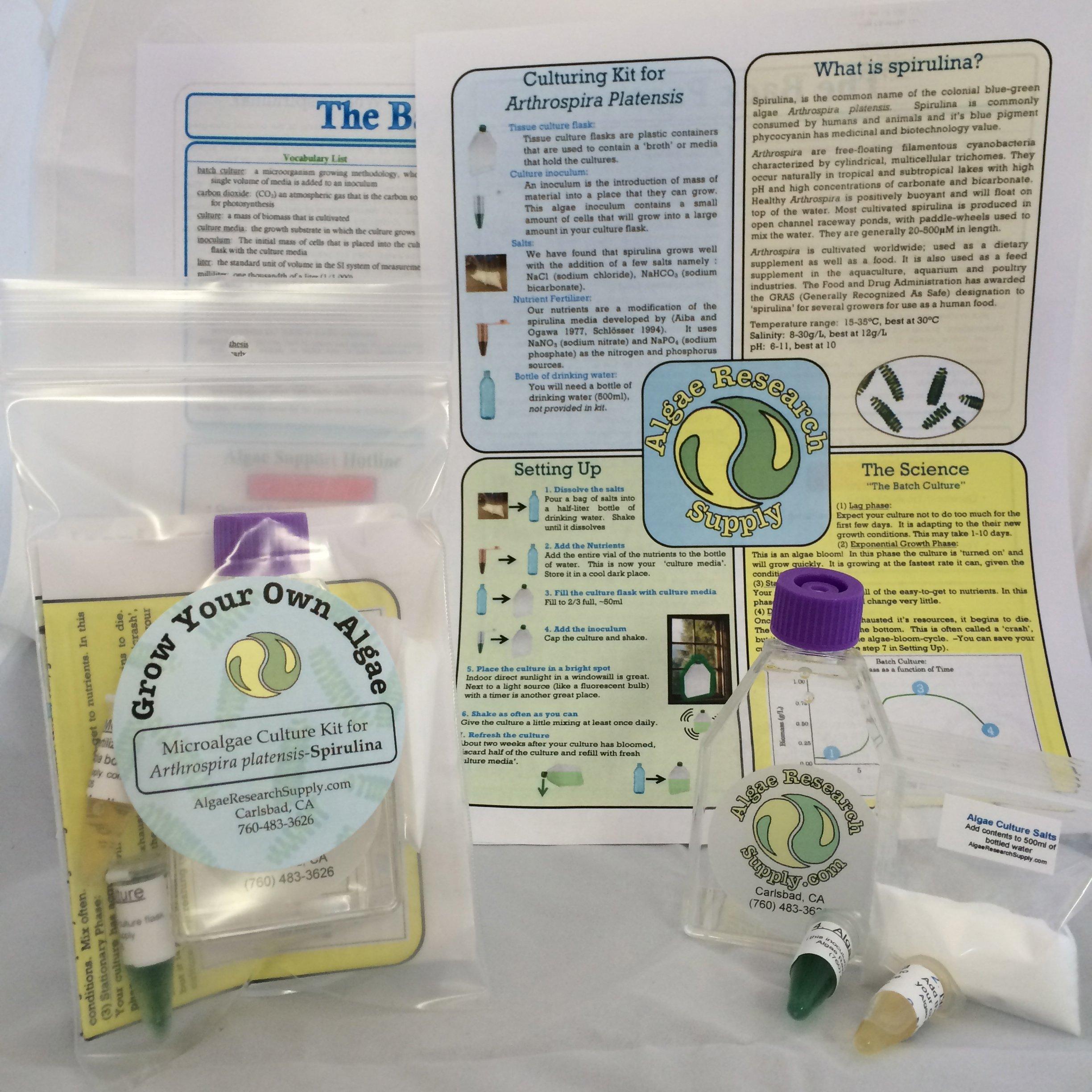 Algae Research Supply Algae Research Supply Grow Your Own Algae Culture Kit Spirulina, Perfect for School Science Fairs/Projects, Experiments & Classrooms