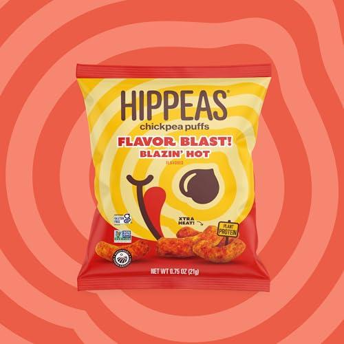 HIPPEAS Hippeas Chickpea Puffs, Flavor Blast: Blazin\' Hot, 0.75 Ounce (Pack of 18), 3g Protein, 2g Fiber, Vegan, Gluten-Free, Crunchy, Plant Protein Snacks