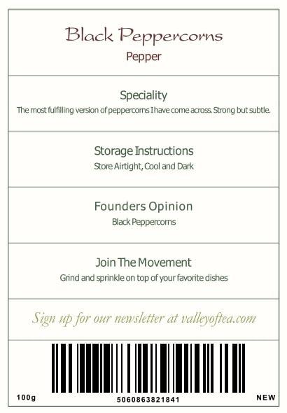 Valley of Tea Black Pepper Whole Corns Organic - Gourmet Black Peppercorn - Black Peppercorns For Grinder Refill - Grinder Peppers Peppercorns Whole Pepper Corns Pepper Corn For Grinding Pepper Whole Pepercorn 100g