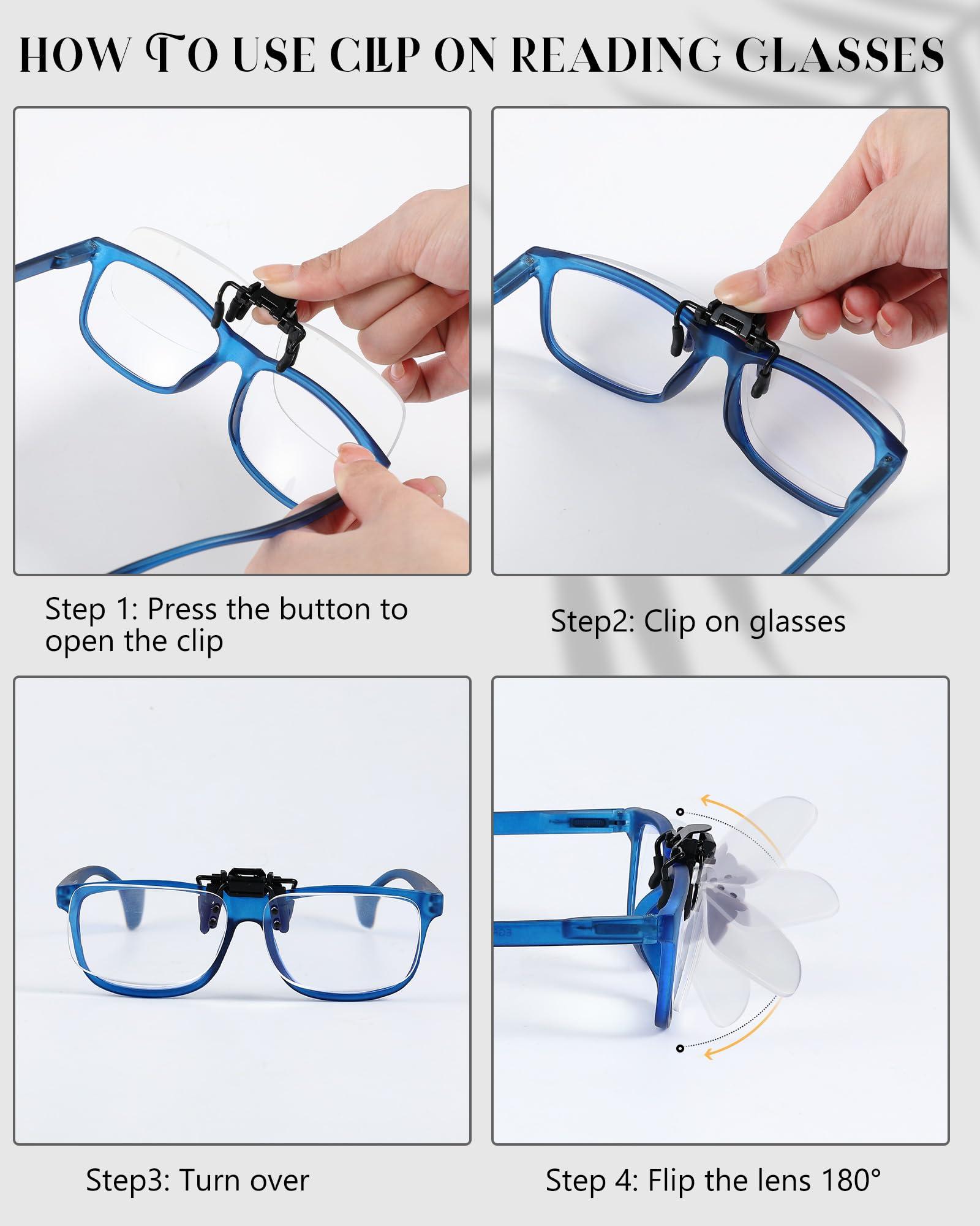 Copkim Copkim 6 Pairs Clip On Reading Glasses Flip up Magnifying Clip on Lens Blue Light Blocking Reading Glasses (3.5 X)