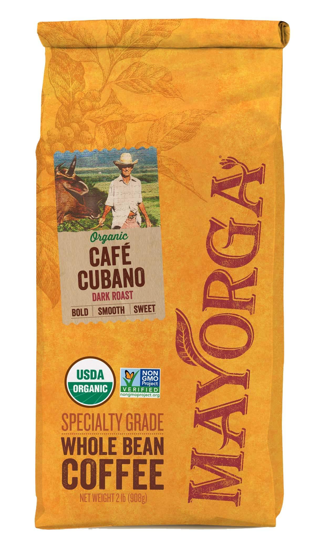 Mayorga Mayorga Organics Café Cubano, Dark Roast Whole Bean Coffee, 2lbs Bag, Specialty-Grade, 100% USDA Organic, Non-GMO Verified, Direct Trade, Kosher - PACK OF 2