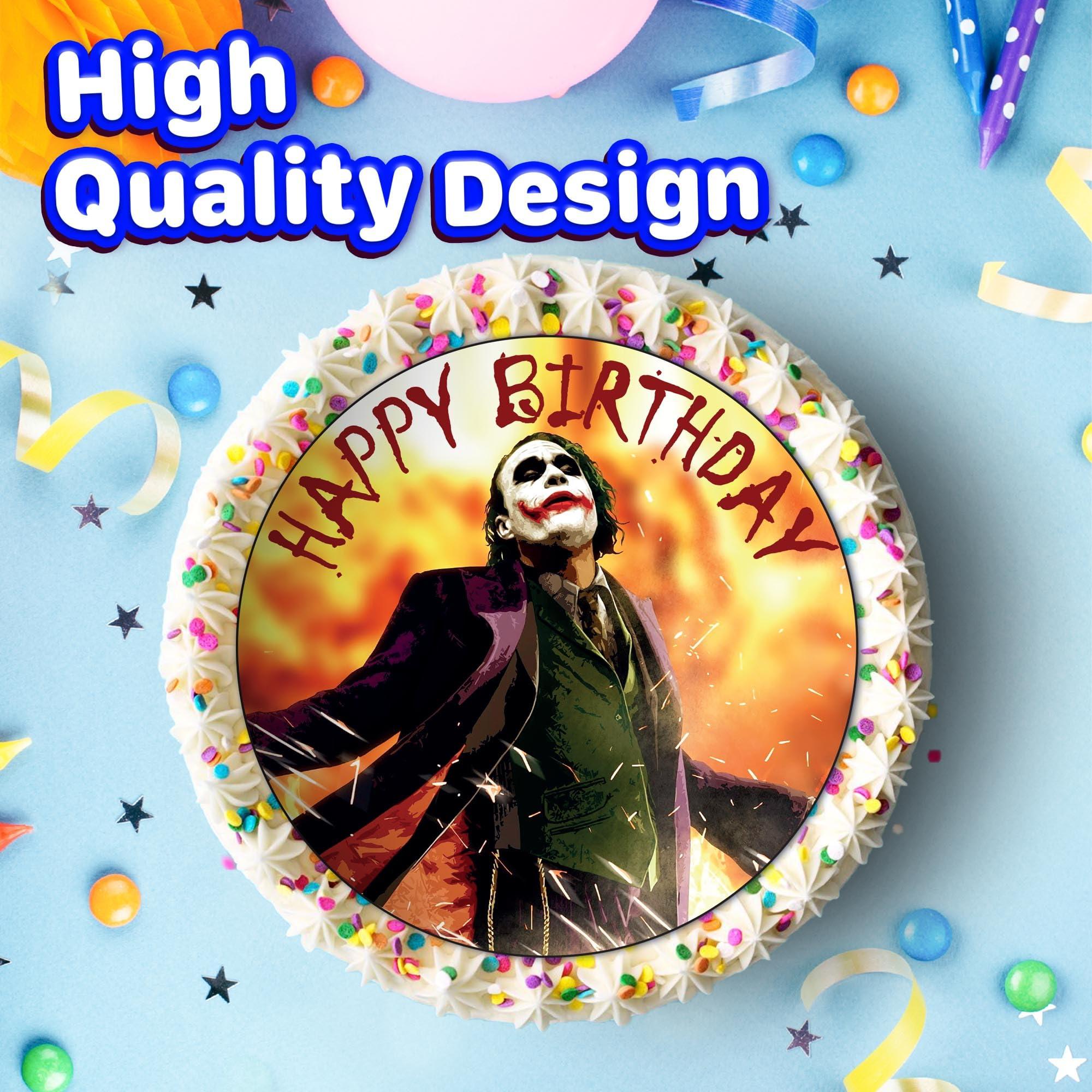 ENDLESS CHOICES 7.5 Inch Joker Heath Ledger Cake Topper Round Edible Birthday Cake Decorations, Happy Birthday Cake