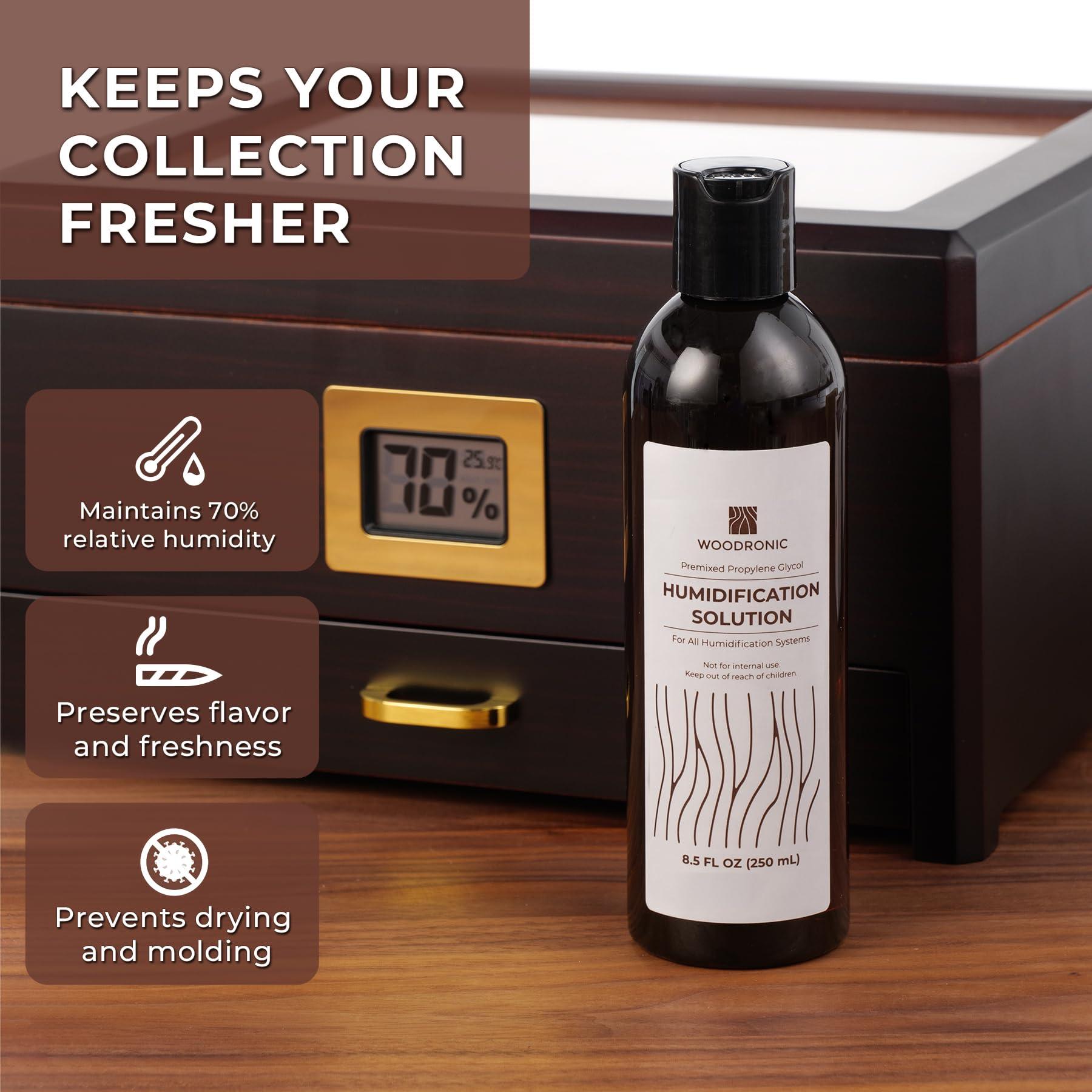 Woodronic Woodronic 50/50 Humidor Solution, Premixed Propylene Glycol and Distilled Water for Cigar Humidifiers, Cigar Humidor Accessories for Seasoning and Humidity Control, 250ml