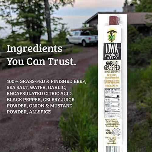 Sogo Snacks Garlic, Sogo Snacks, Sugar Free Beef Jerky, Non-GMO Grass-fed Beef Sticks. No Nitrates, Gluten, Soy, MSG, Dairy, or Nuts. Paleo, Whole30, & Keto Snack (Garlic-ISR, 1-oz, 48 Cnt)