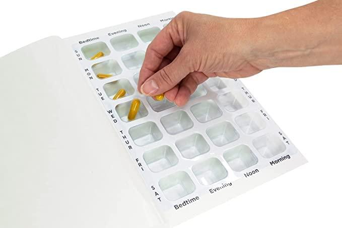 Medi-Aid 4 Times a Day Weekly XL Cold Seal Medication Blister Pack System Cards for Pills -One Piece Unit Dose Tri-Fold Booklet, Easy No Extra Equipment Needed, Just Fill and Seal (4X a Day Weekly - 100 Pack)