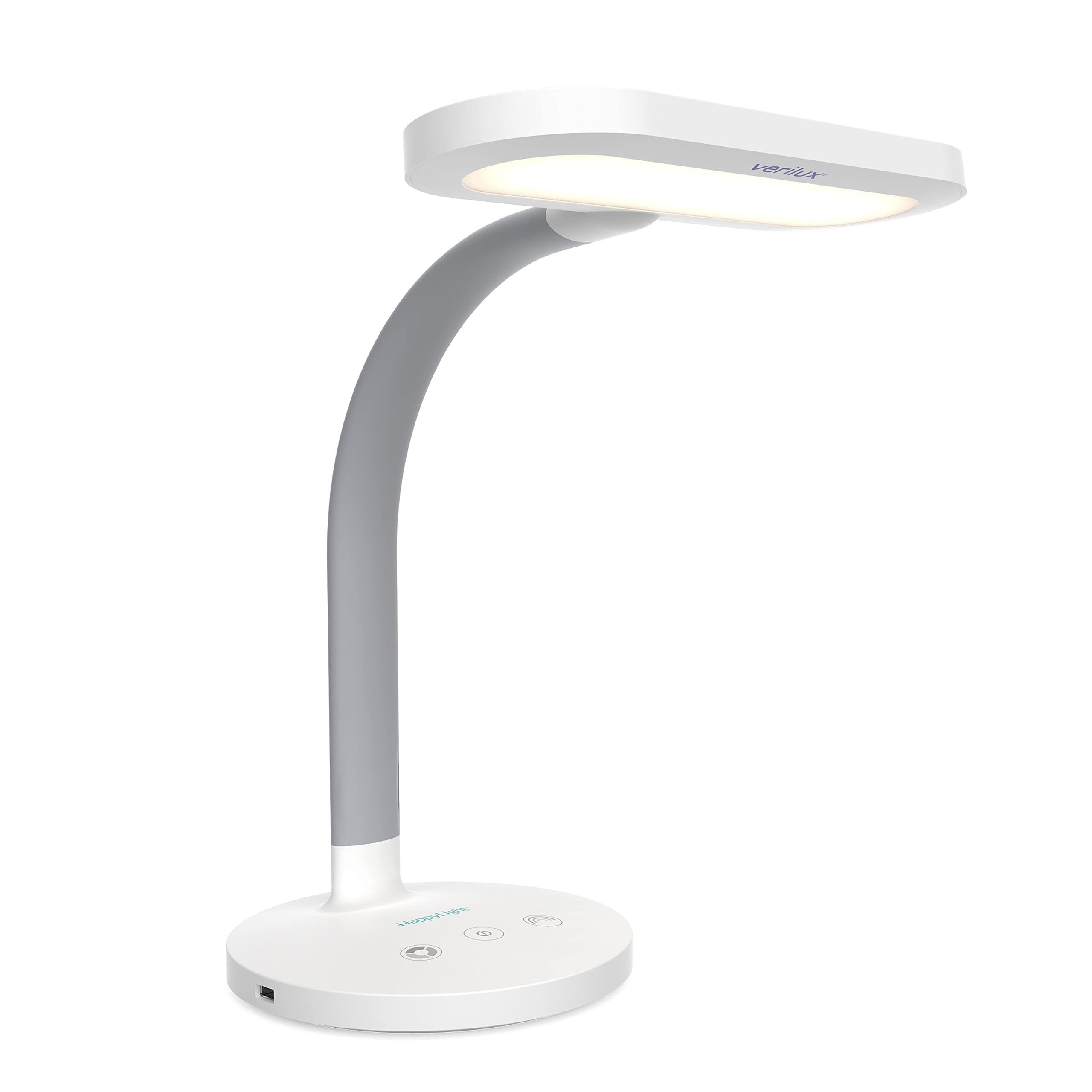 Verilux Verilux HappyLight Duo - 2-in-1 Light Therapy & Task Desk Lamp - UV-Free Full Spectrum LED, 10,000 LUX, Adjustable Brightness and Color, Flexible Gooseneck, and Integrated USB Charging Port