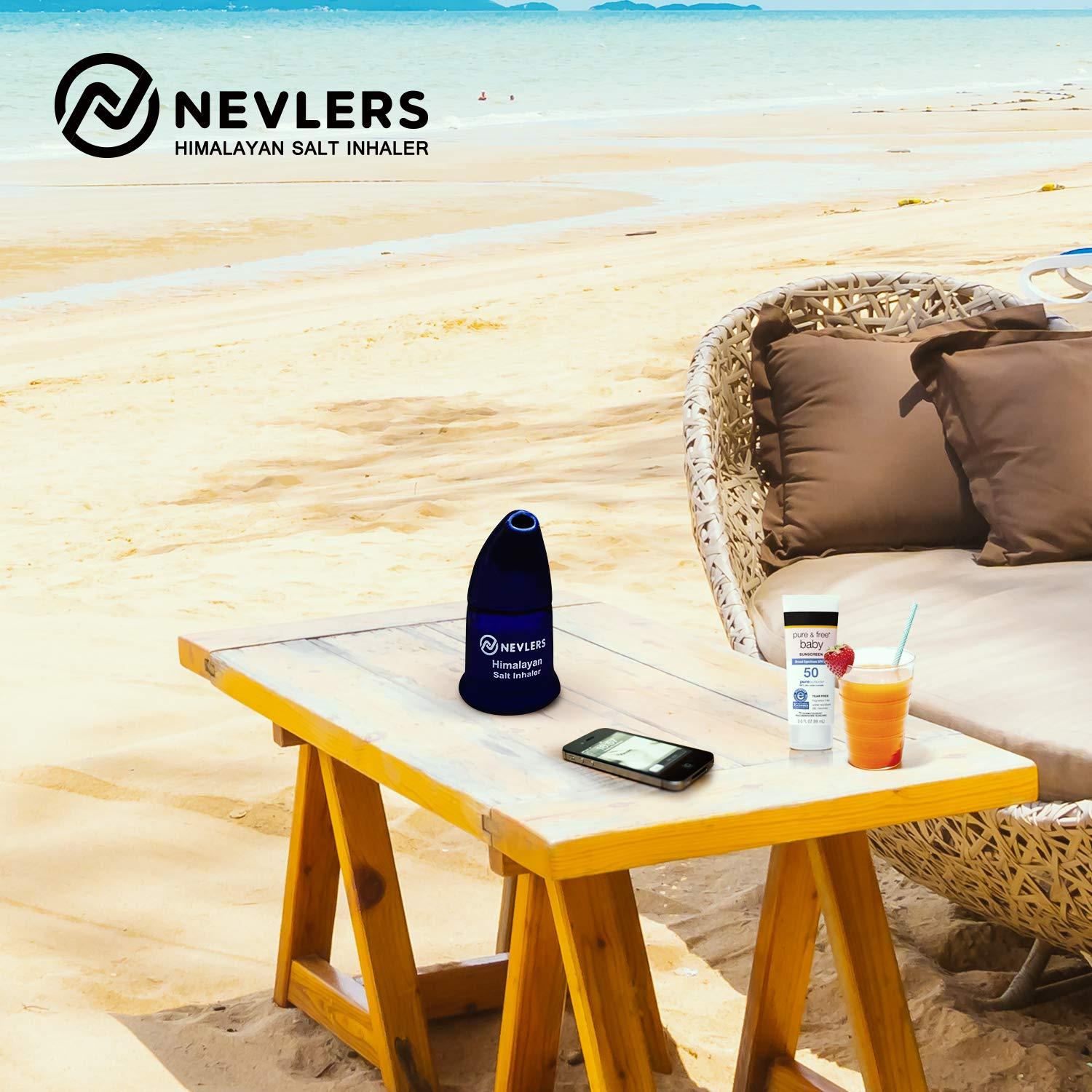 Nevlers Nevlers Navy Blue Himalayan Salt Inhaler w/ 6 Oz Coarse Pink Himalayan Sea Salt | Ceramic Portable Himalayan Pink Salt Inhaler for Lungs & Nose | Homeopathic Natural Asthma Relief Smelling Salts