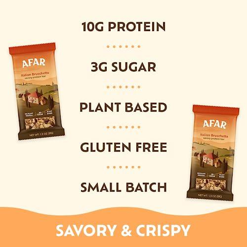 Afar Afar Savory Protein Bars Low Sugar, High Protein Healthy Snack for Adults Meal Replacement Bar Rice Crispy Texture Vegan, Gluten Free 8 Bars (Italian Bruschetta)