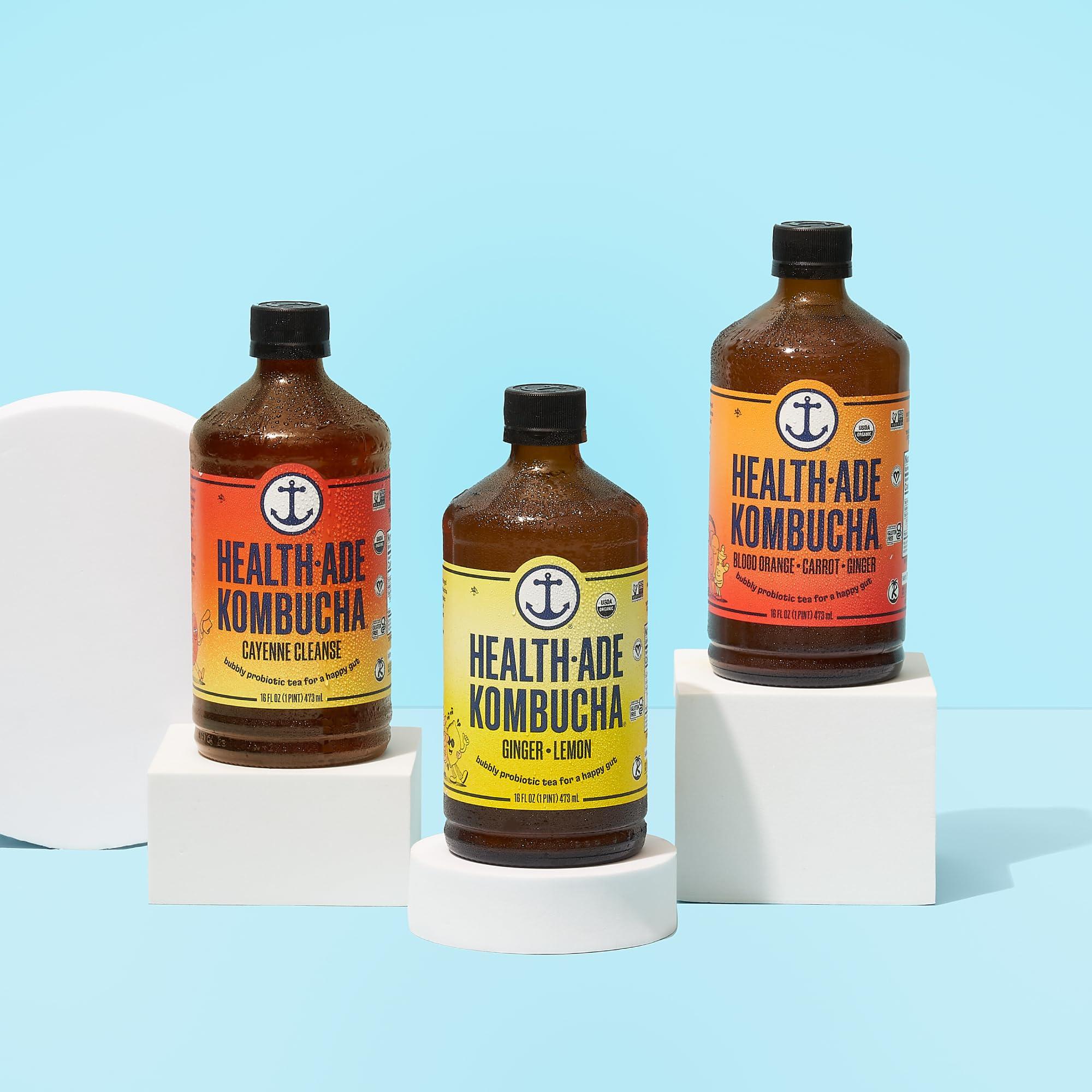 Health-Ade Health-Ade Kombucha Tea Organic Drink, Fermented Tea with Living Probiotics, Detoxifying Acids, Supports Gut Health, Non-GMO, Vegan, Gluten Free, 12 Pack (16 Fl Oz Bottles), Ginger Lovers Variety Pack