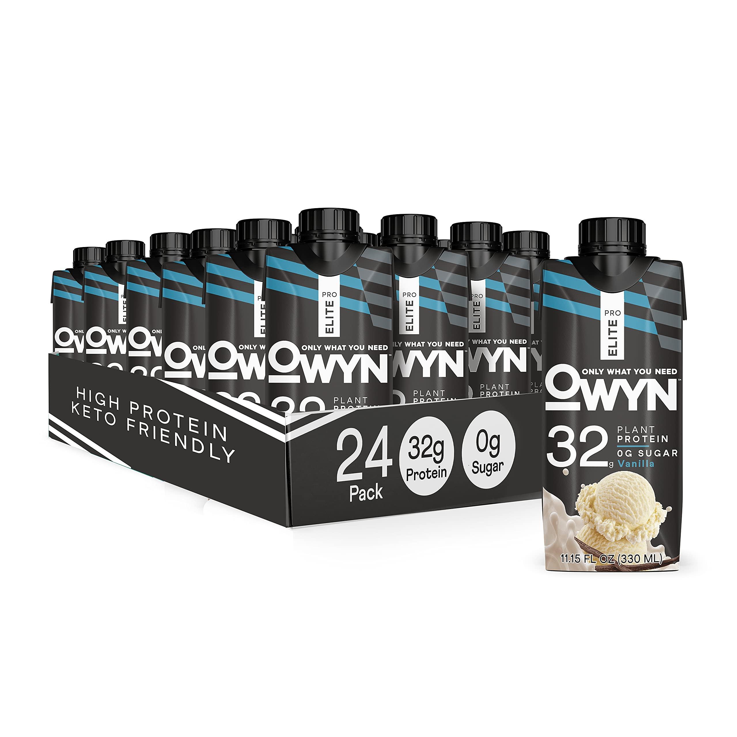 OWYN Only What You Need Owyn Pro Elite Vegan Plant-Based High Protein Shake, Vanilla, 24-Pack, 32g Plant Protein, Prebiotics, Superfoods Greens for Workout and Recovery, 0g Net Carbs, Zero Sugar, Keto (24 Pack)