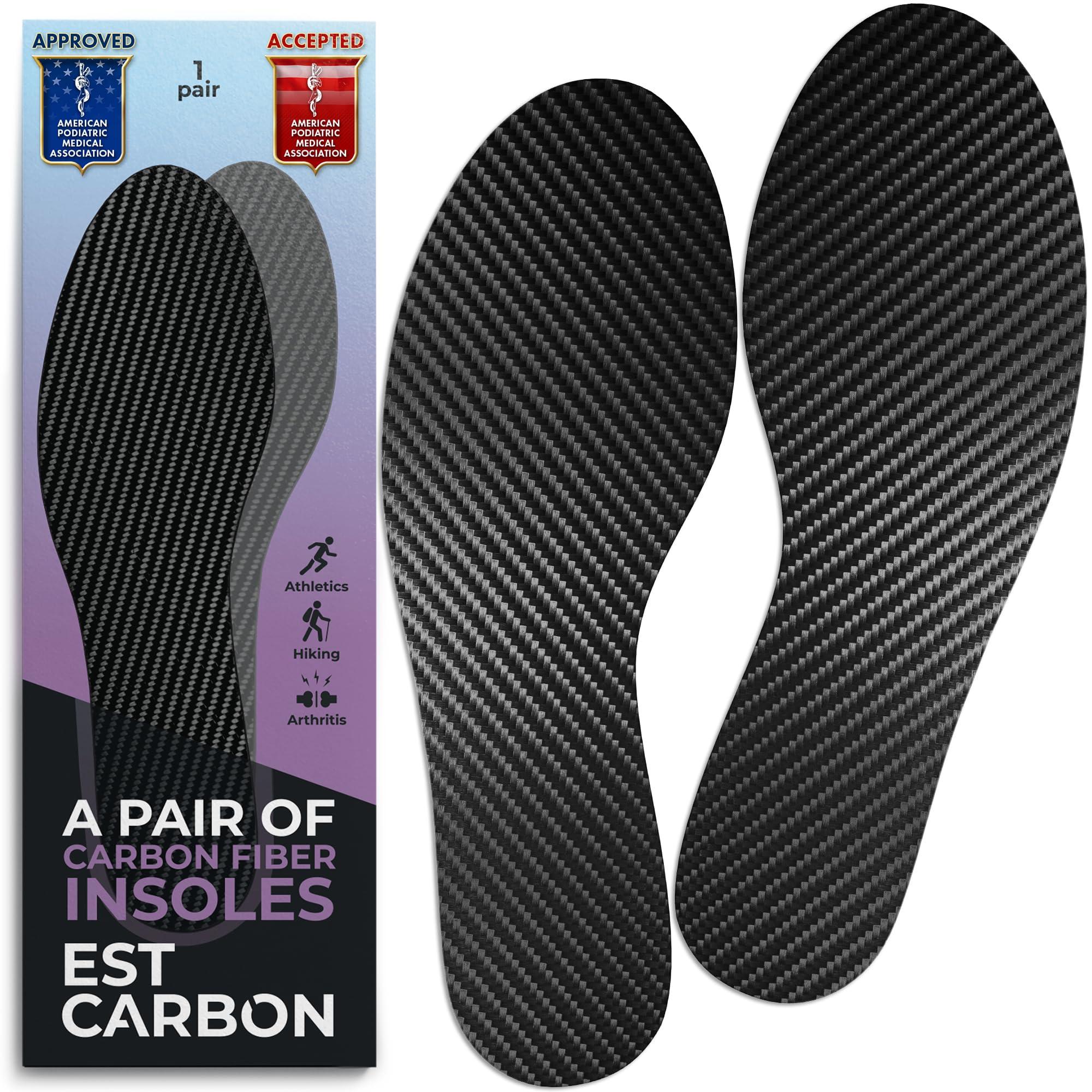 ESTCARBON 2 Piece (Pair) Carbon Fiber Insoles for Men & Women - Carbon Fiber Inserts for Basketball, Volleyball, Hiking,| Fits All Sneakers and Shoes - Enhances Athletic Performance Women 5-5.5, Men\'s 4-4.5
