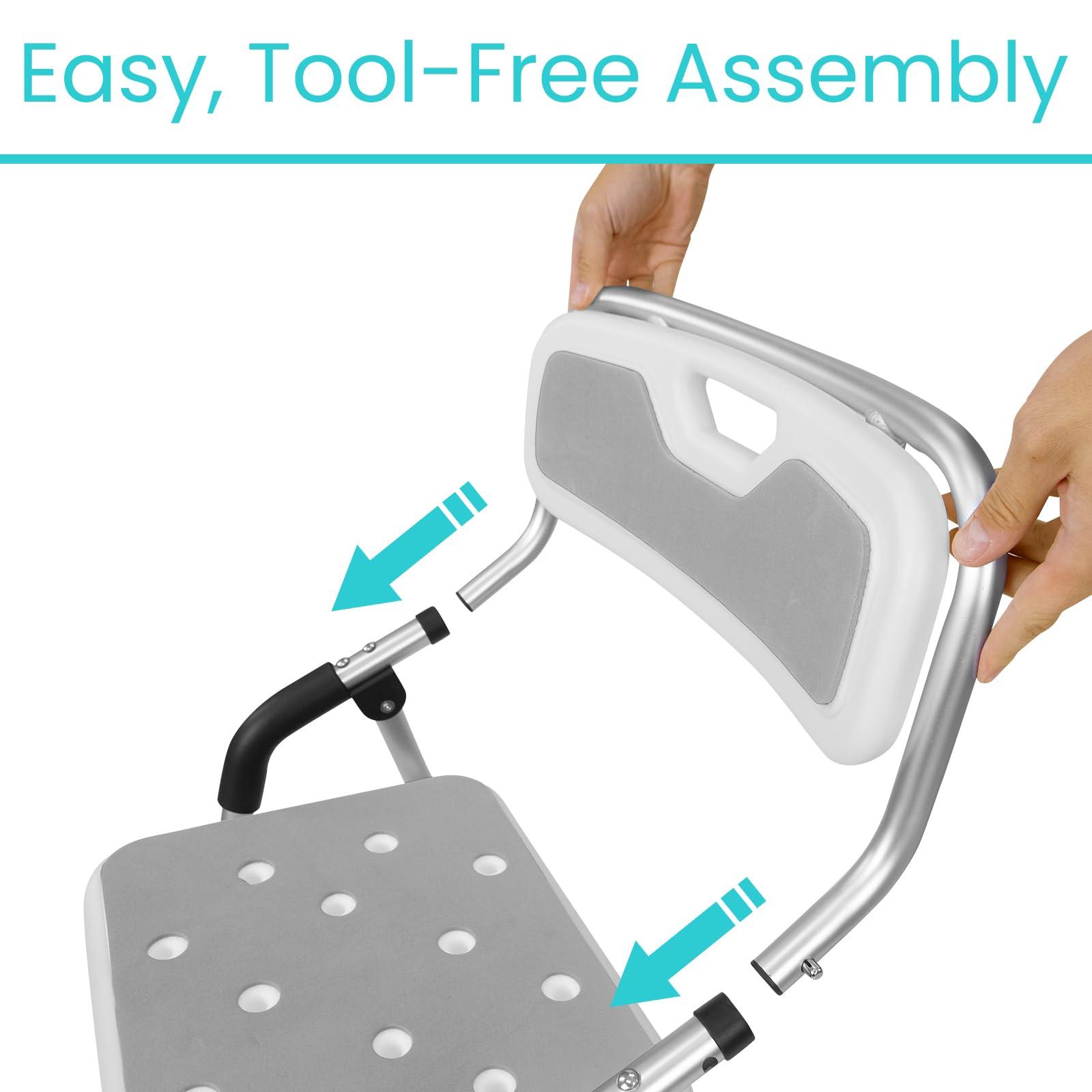 Vive Vive Shower Chair For Elderly And Disabled - Folding Seat With Arms And Back - Foldable Bathroom Chairs For Sitting, Inside Shower - Portable For Travel - Fold Down, Collapsible, Compact & Comfortable