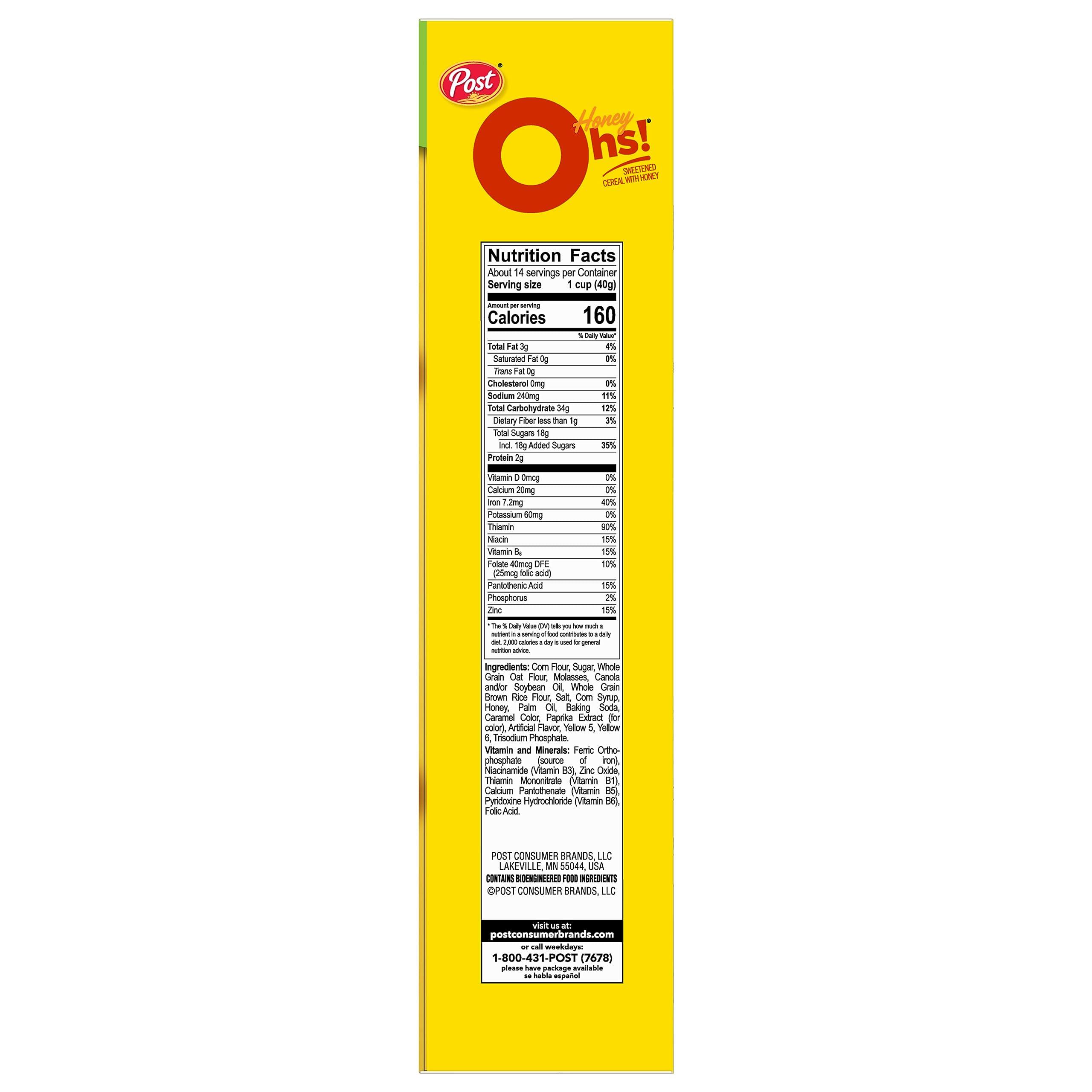 Honey Oh\'s Honey Ohs! Family Size Cereal, Crunchy Breakfast Cereal Os Made with Sweetened Corn, Oats and Rice, 20 OZ Box
