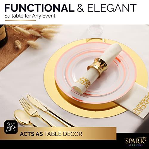 SparkSettings SparkSettings Rose Gold Plastic Plates For Party, 100 Pack Plastic Plates Disposable Wedding Plates 50 Elegant 10.25 Dinner Plates & 50 Sturdy 7.5 Dessert Party Plates Disposable Plates For Party