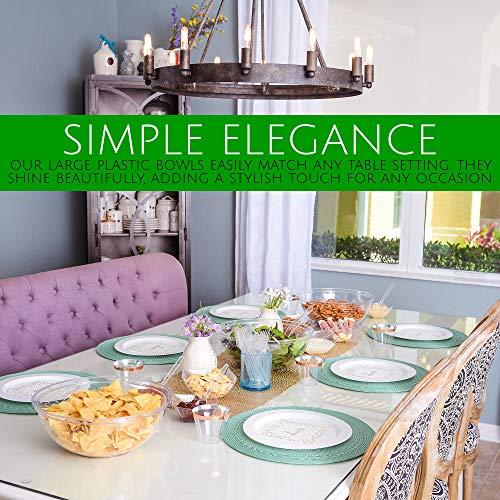 PLASTICPRO PLASTICPRO Disposable Round Serving Bowls, Party Snack or Salad Bowl, Plastic Crystal Clear Pack of 4 (X Large Bowls, 4)