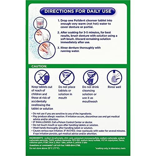 Dentu-Care Polident 3 minutes Denture Cleaner 84 Tablets Bundle Dentu-Care Denture Case and Brush | Easy To Maintain Good Clean Full/Partial Dentures Mouthguards | No More Spongy Painful Gums