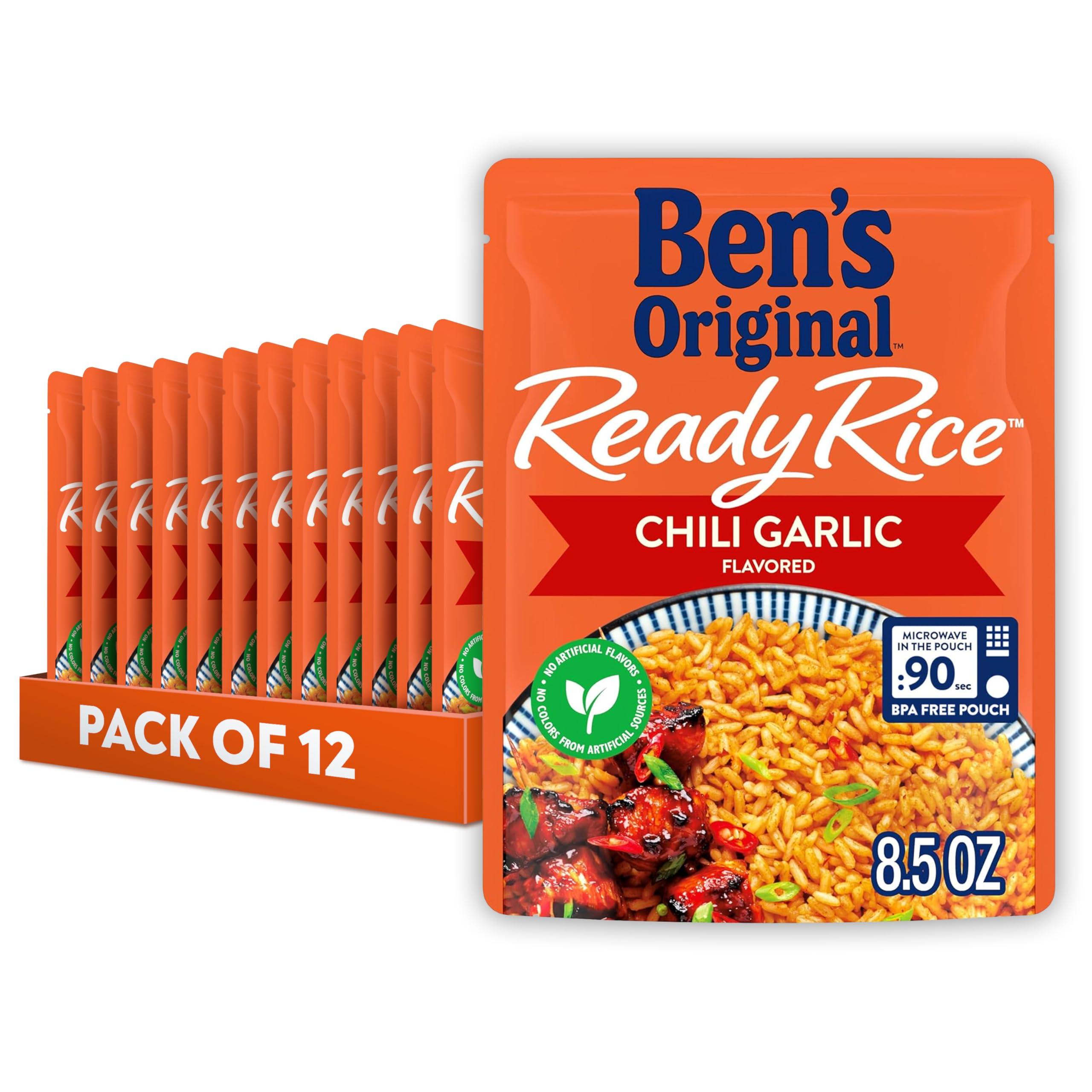 BEN'S ORIGINAL Bens Original Ready Rice Chili Garlic Flavored Rice, Easy Dinner Side, 8.5 oz Pouch (Pack of 12)