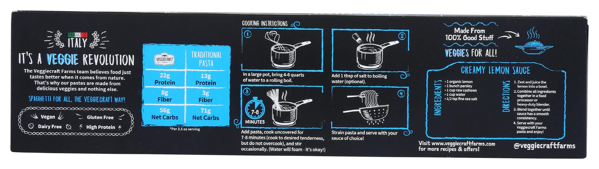 Veggiecraft Farms Veggiecraft Farms Spaghetti Pasta - Gluten Free, Thin Pasta Noodles, Made with Zucchini, Lentil & Peas, Low Carb, High Protein, Vegan, Healthy Pasta, Plant Based, High Fiber, Non-GMO - 8 Ounce