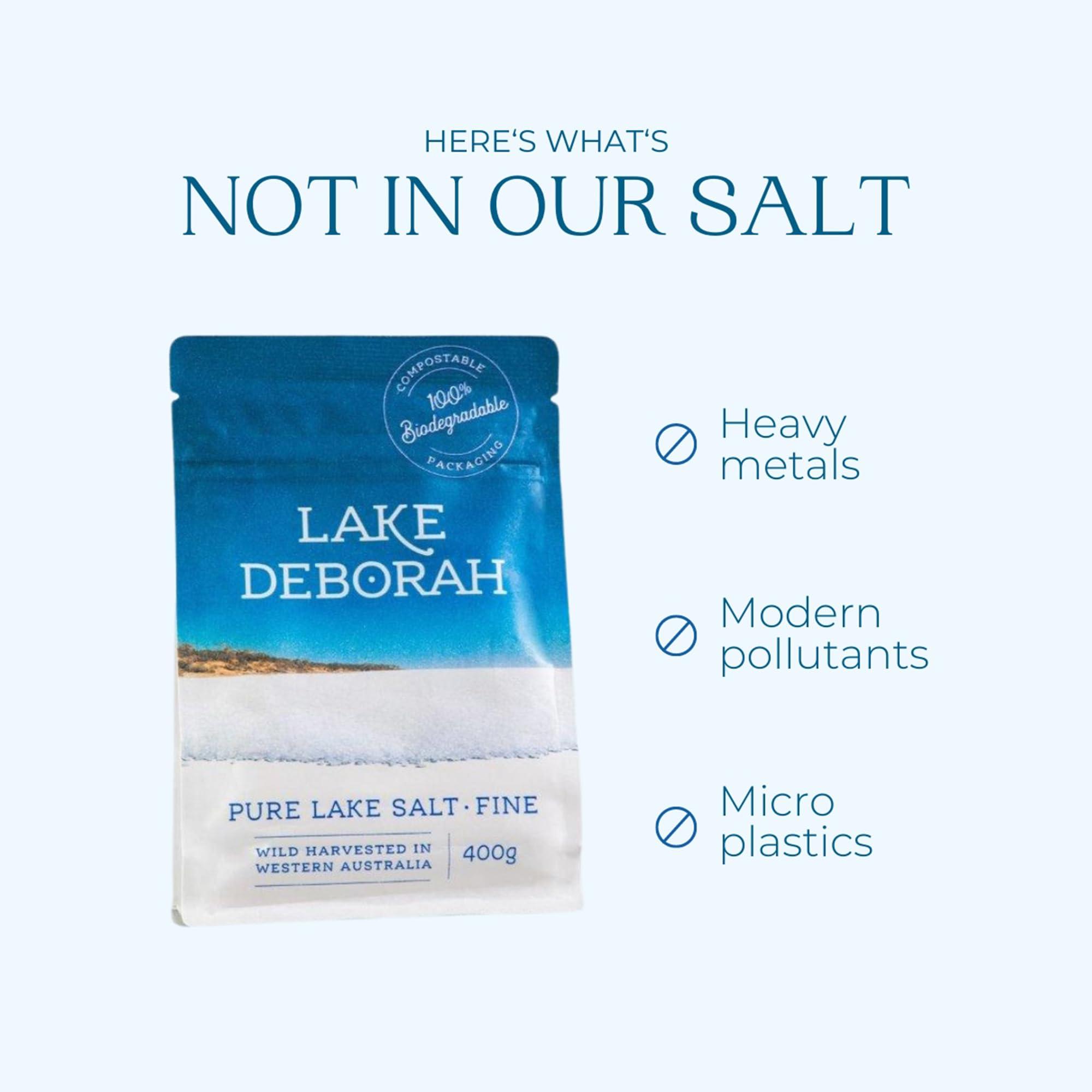 Lake Deborah Pure Mineral Salt from Lake Deborah, Australia - Wild Harvested Lake Salt - 100% Natural, Microplastics, Heavy Metals and Pollutant-Free, Perfect for Cooking and Baking - 400g