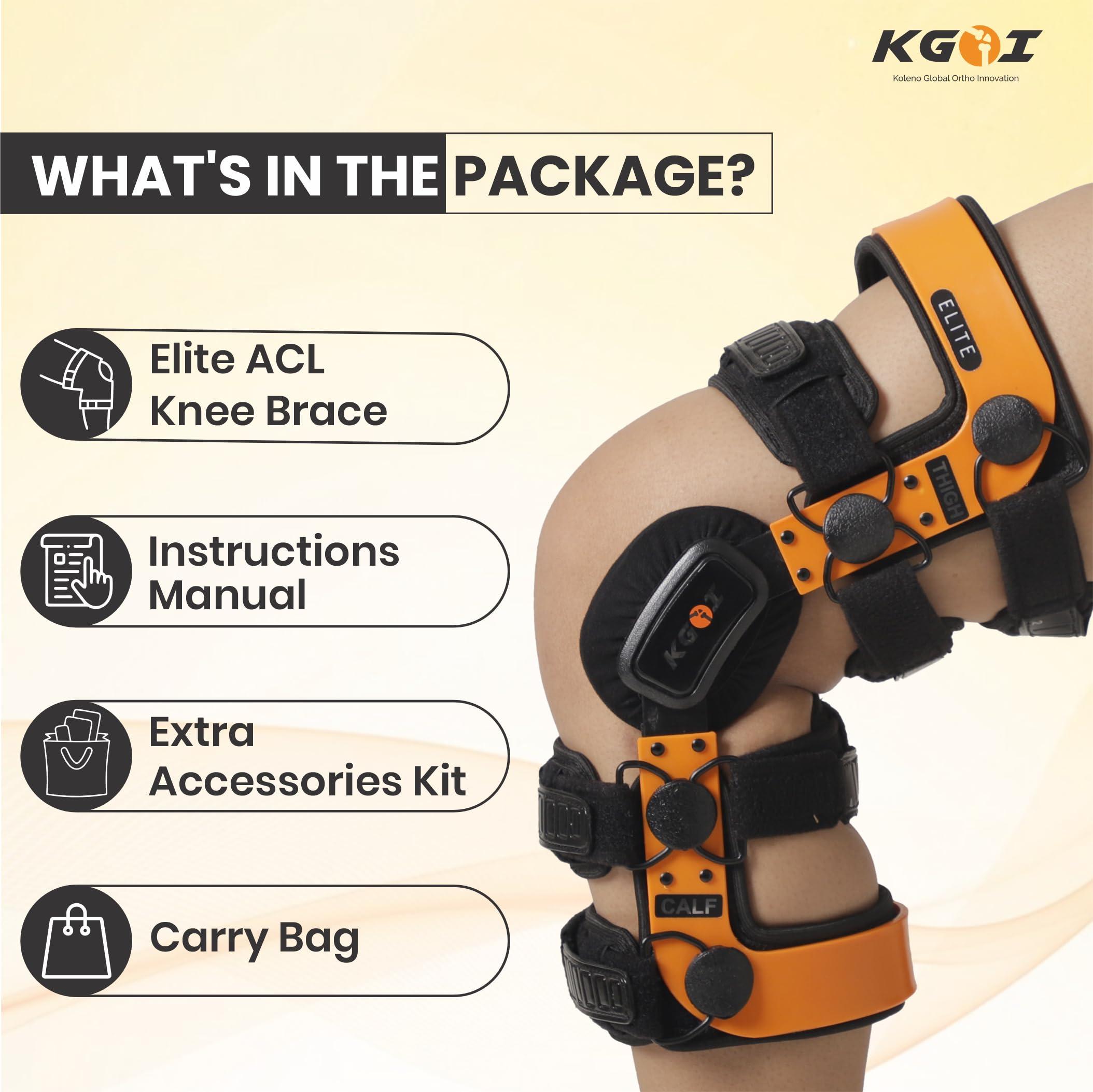 KGOI KGOI ELITE Knee Support Brace, Flexible, Adjustable with Stainless-Steel Gear Hinges for Ligament, Sports Injuries, Arthritis, Pain Relief, for Men and Women, Orange, Size 10