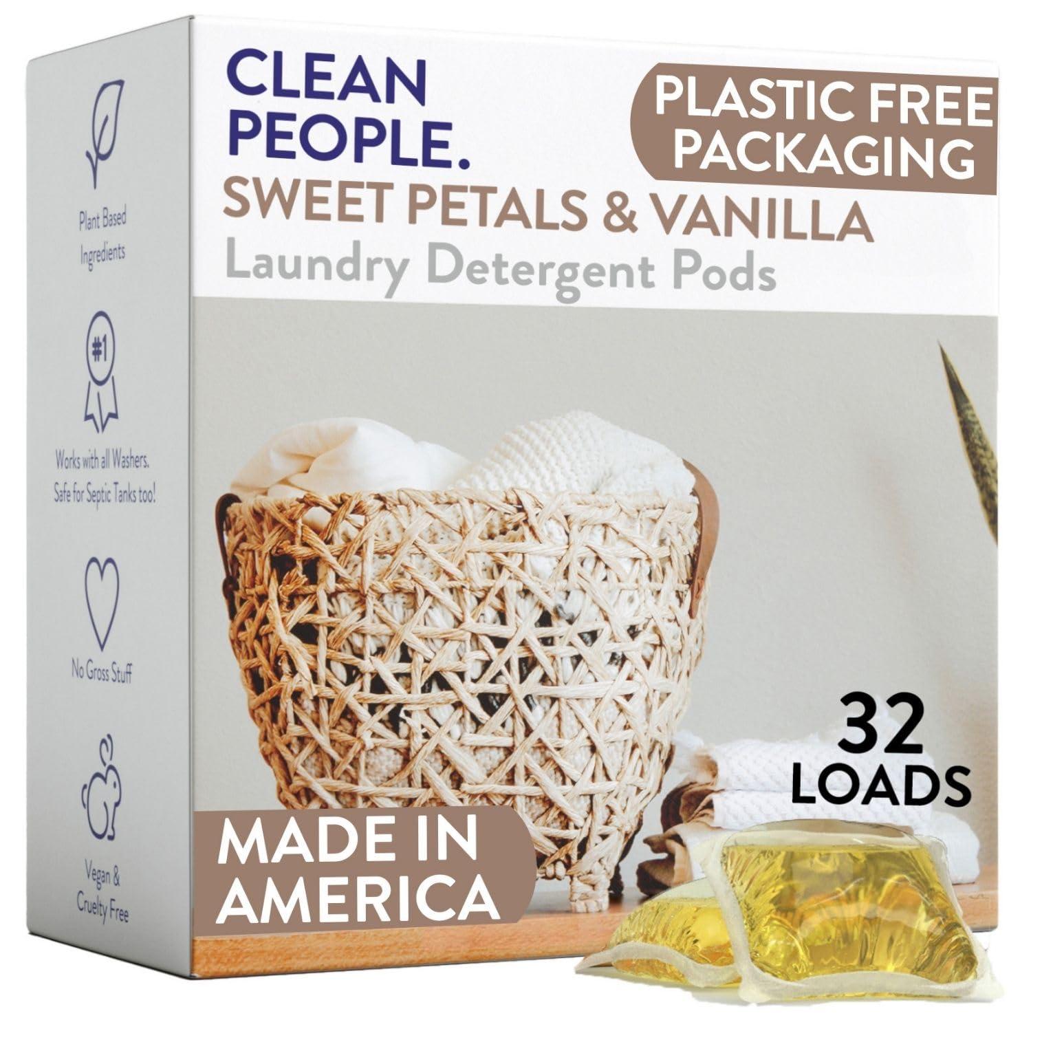 THE CLEAN PEOPLE The Clean People Laundry Detergent Pods - Hypoallergenic Laundry Pods - Ultra Concentrated, Recyclable Packaging, Stain Fighting - Sweet Petals, 32 Pack