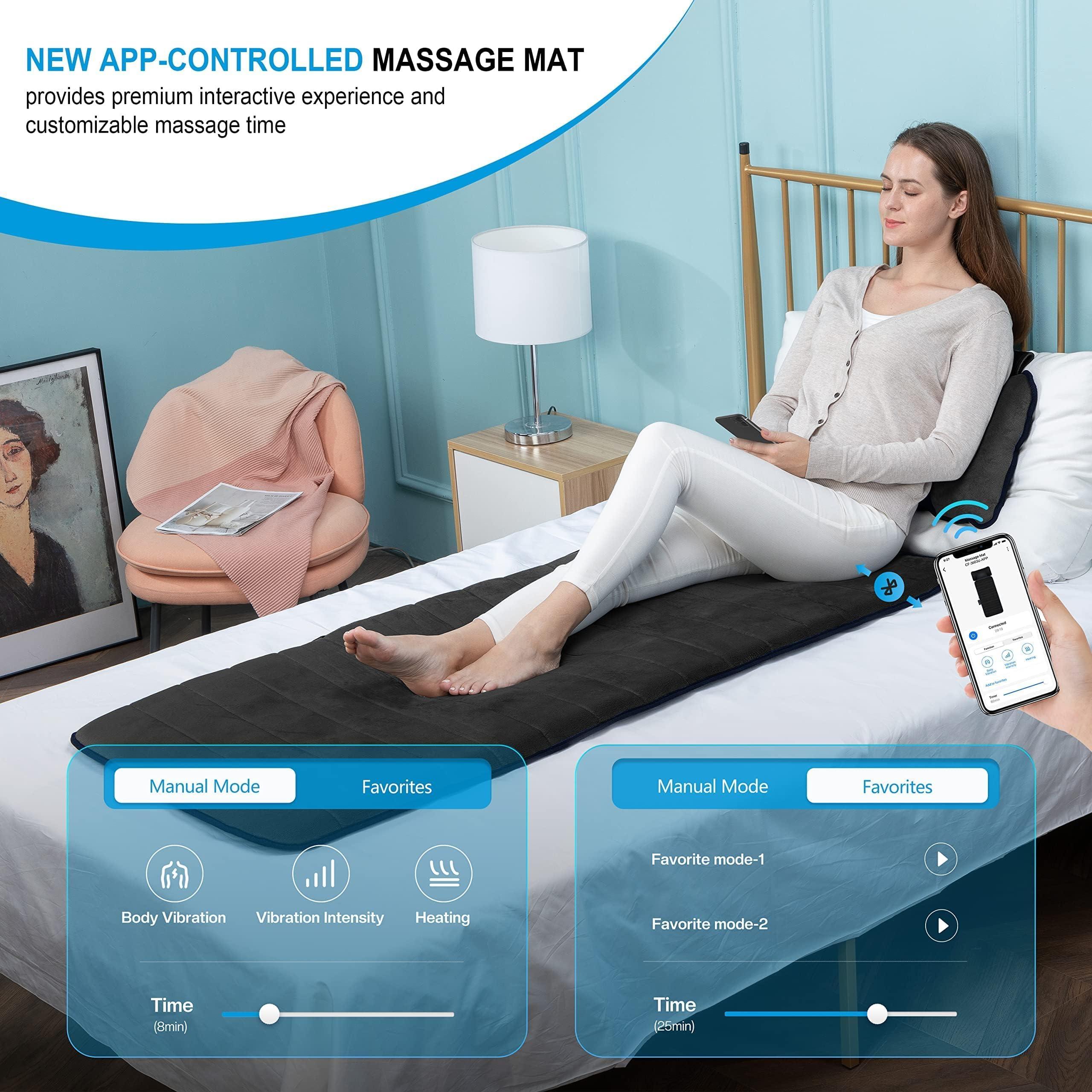 COMFIER COMFIER Full Body Massage Mat,10 Vibrating Motors Massage Pad with APP Control and Movable Shiatsu Neck Massage Pillow, 4 Heating Pads for Neck,Shoulders,Back Massager, Black