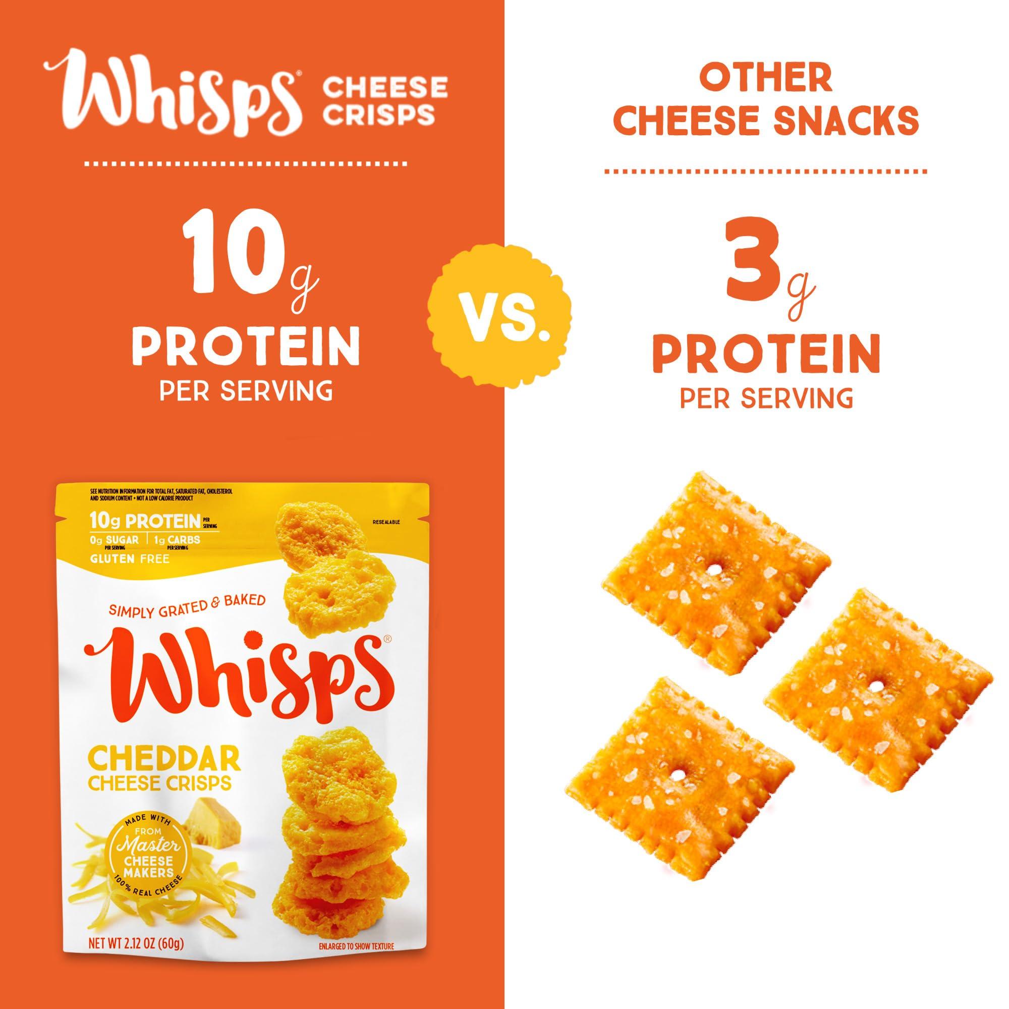 Whisps Whisps Cheese Crisps Cheddar Cheese| Protein Chips | Healthy Snacks | Protein Snacks, Gluten Free, High Protein, Low Carb Keto Food (2.12 Oz, 6 Pack)